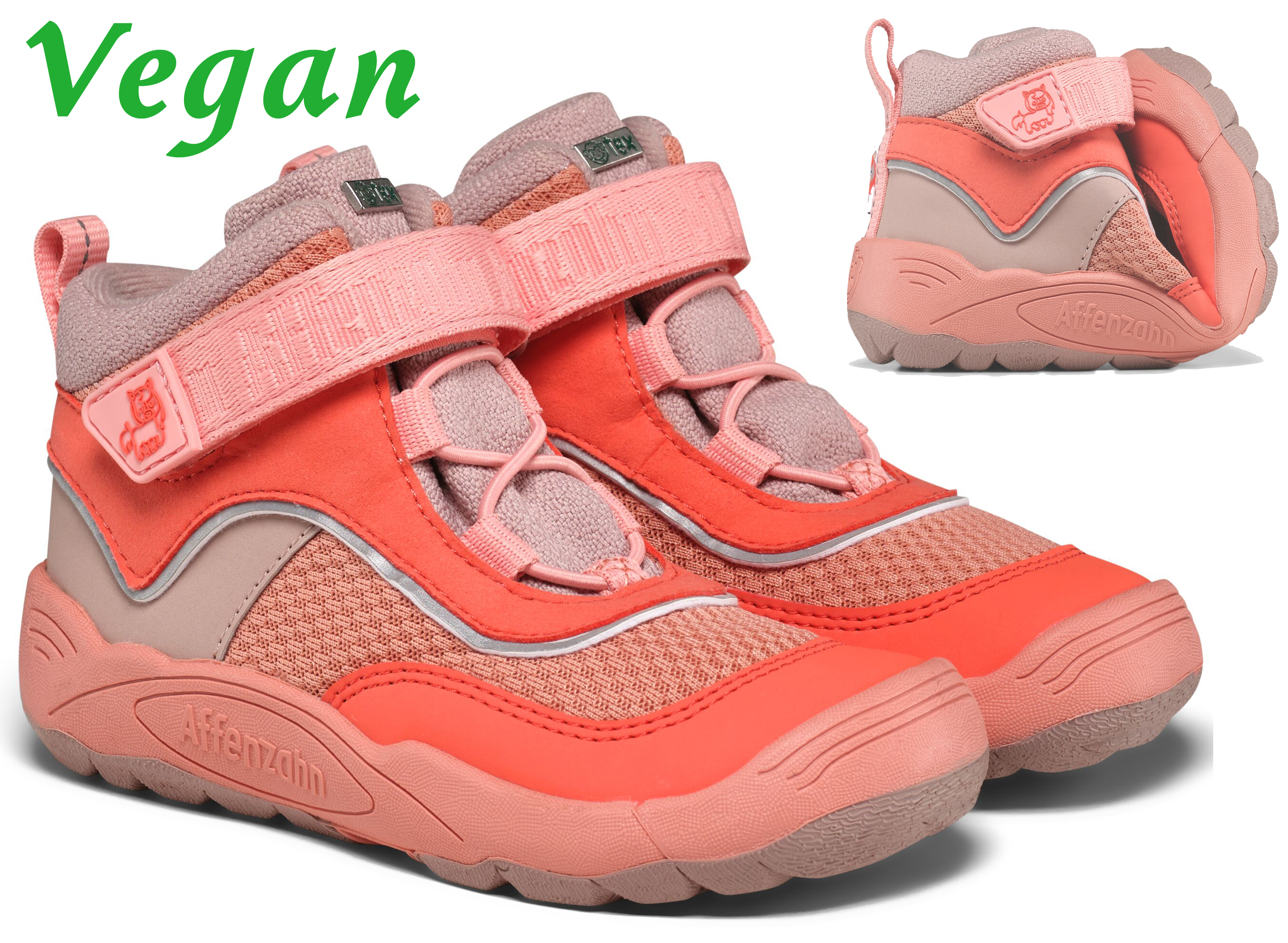 Veganer Übergangsschuh / Low Boot von AFFENZAHN * EXPLORY * Pony in Coral / Beige