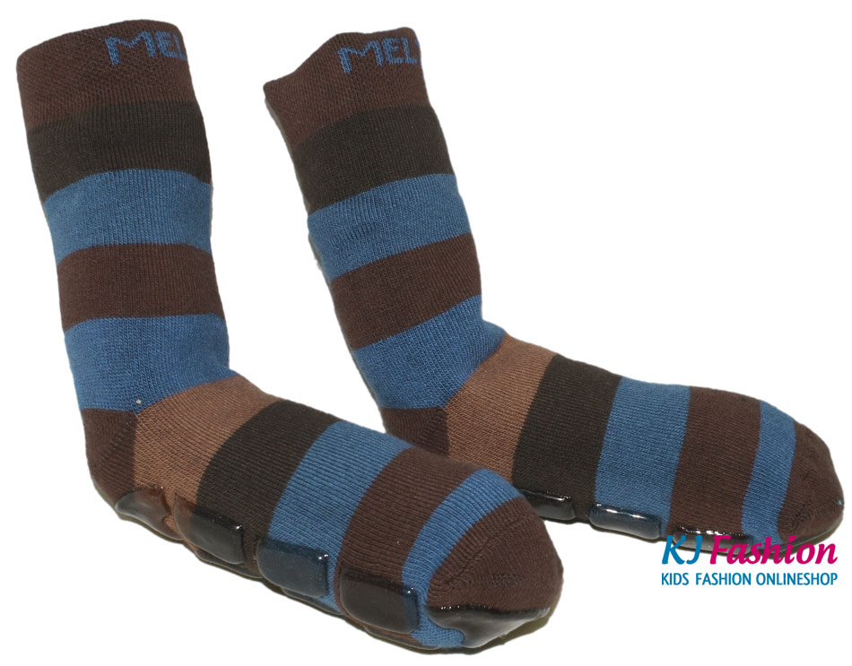 Stoppersocken aus BW Vollfrottee von MELTON * Stripe Braun / Blau Töne * 210023-475