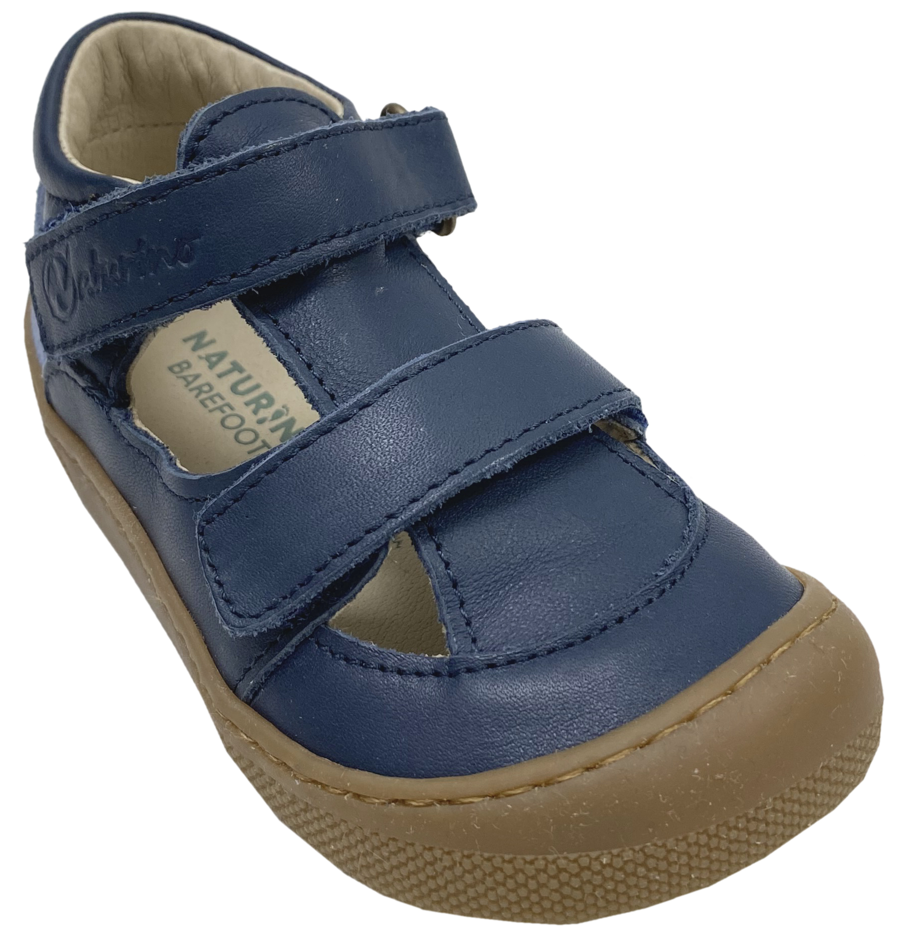 Halbsandale / Minimalschuhe aus Leder mit Doppelklett von NATURINO Barefoot "IRTYS" in Navy Celeste