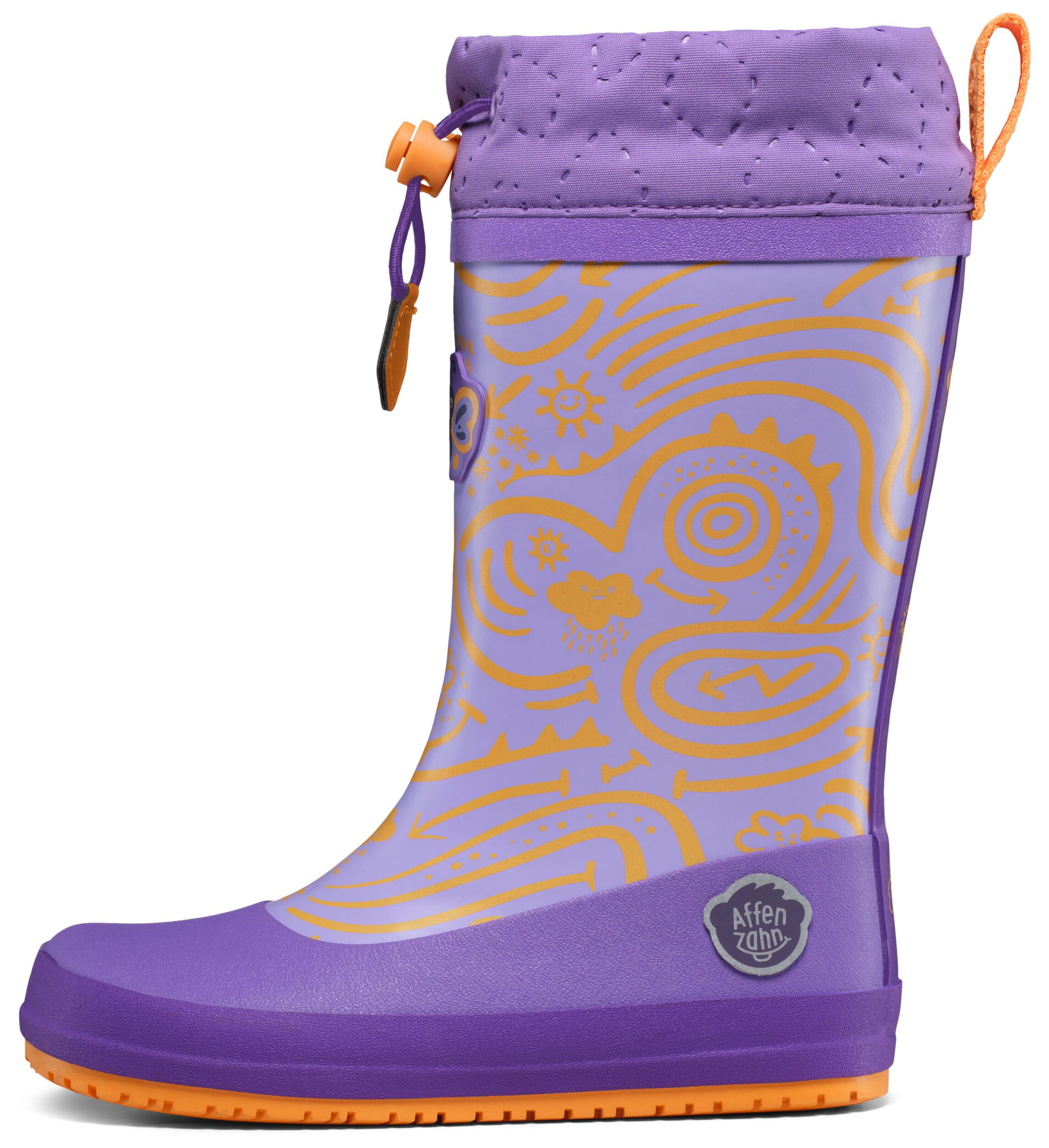 Barfuß Gummistiefel mit Warmfutter von AFFENZAHN * Vegan Puddly *  Schmetterling in Purple / Lila