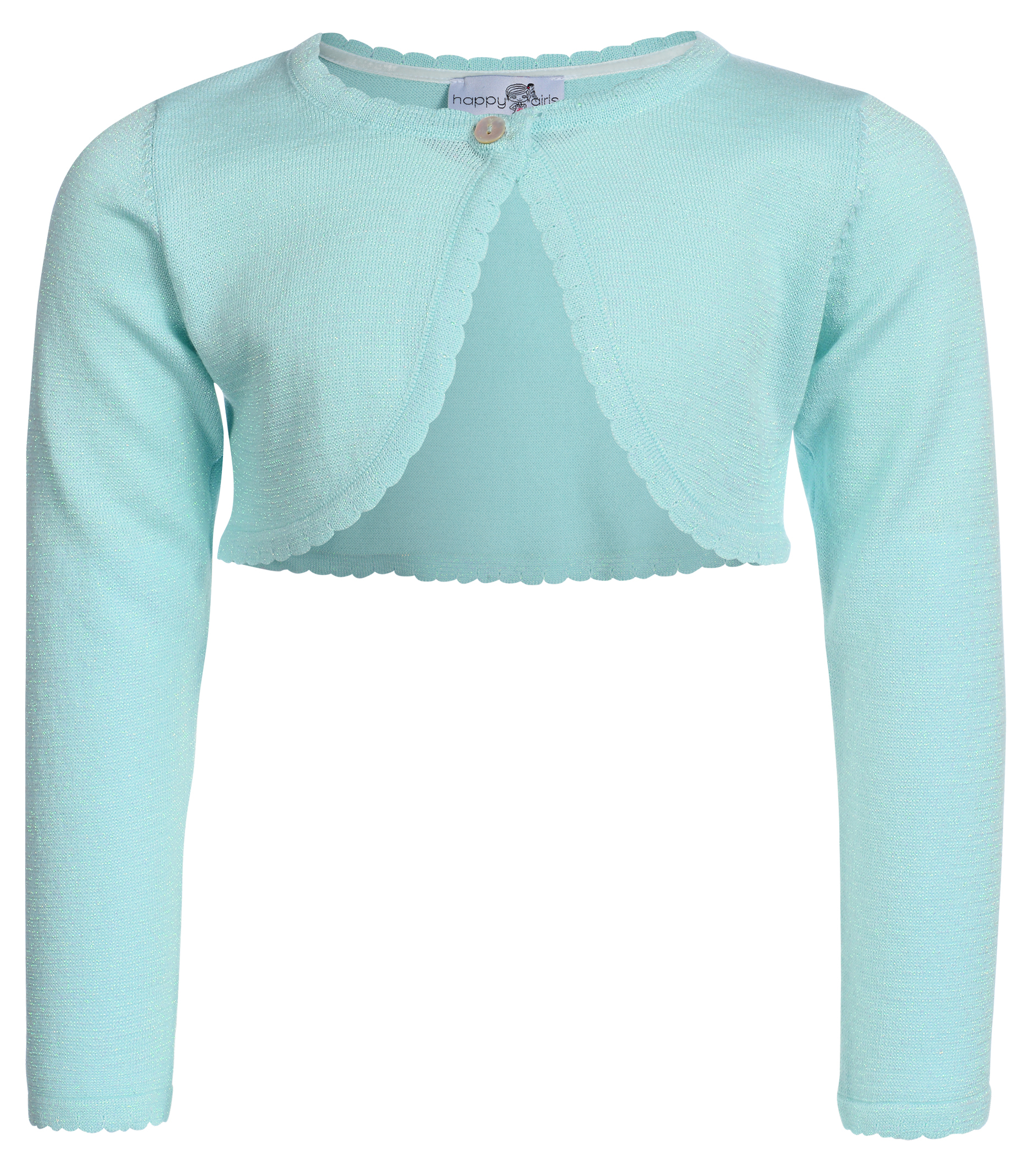 Glitzer Bolero Jäckchen aus feinem Glattstrick in Zart Mint / Iceblue von HAPPY GIRLS 364102