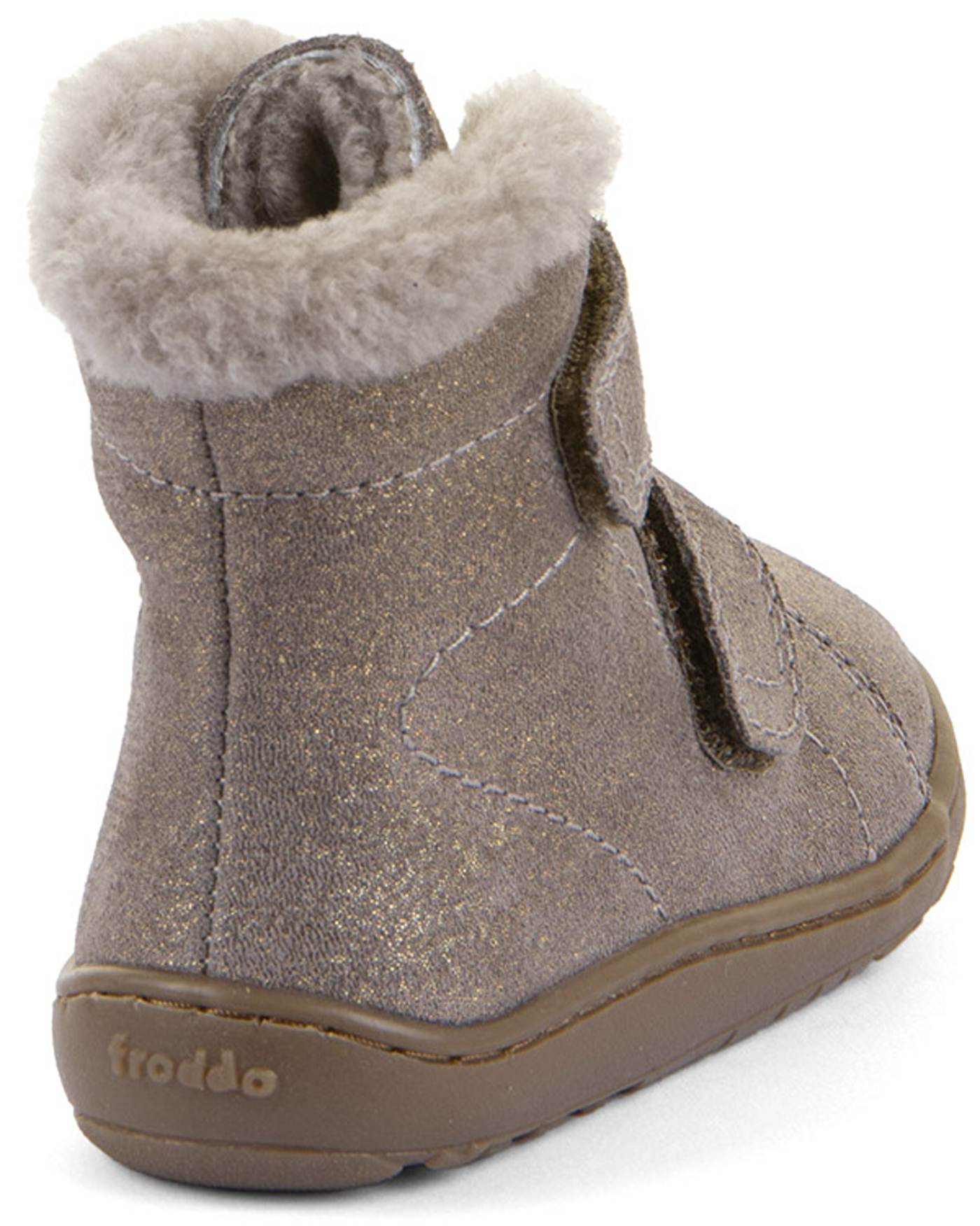 Barfußschuhe / Winterstiefel Nappaleder Bronze / Beige Glitzer mit Lammfellfutter von FRODDO Barefoot G3160248