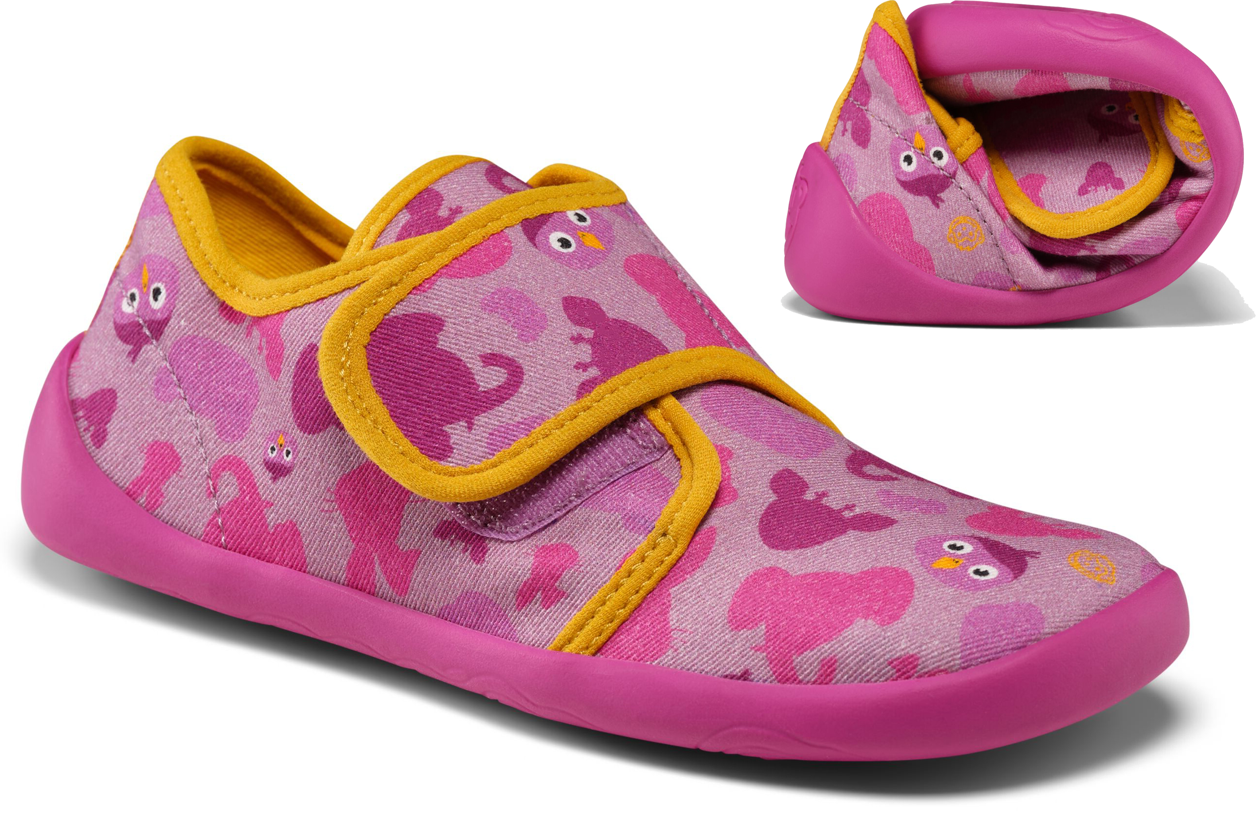 Leichte & flexible Slipper Cotton MOVY / Hausschuhe mit Klett von AFFENZAHN Bird in Berry/Pink
