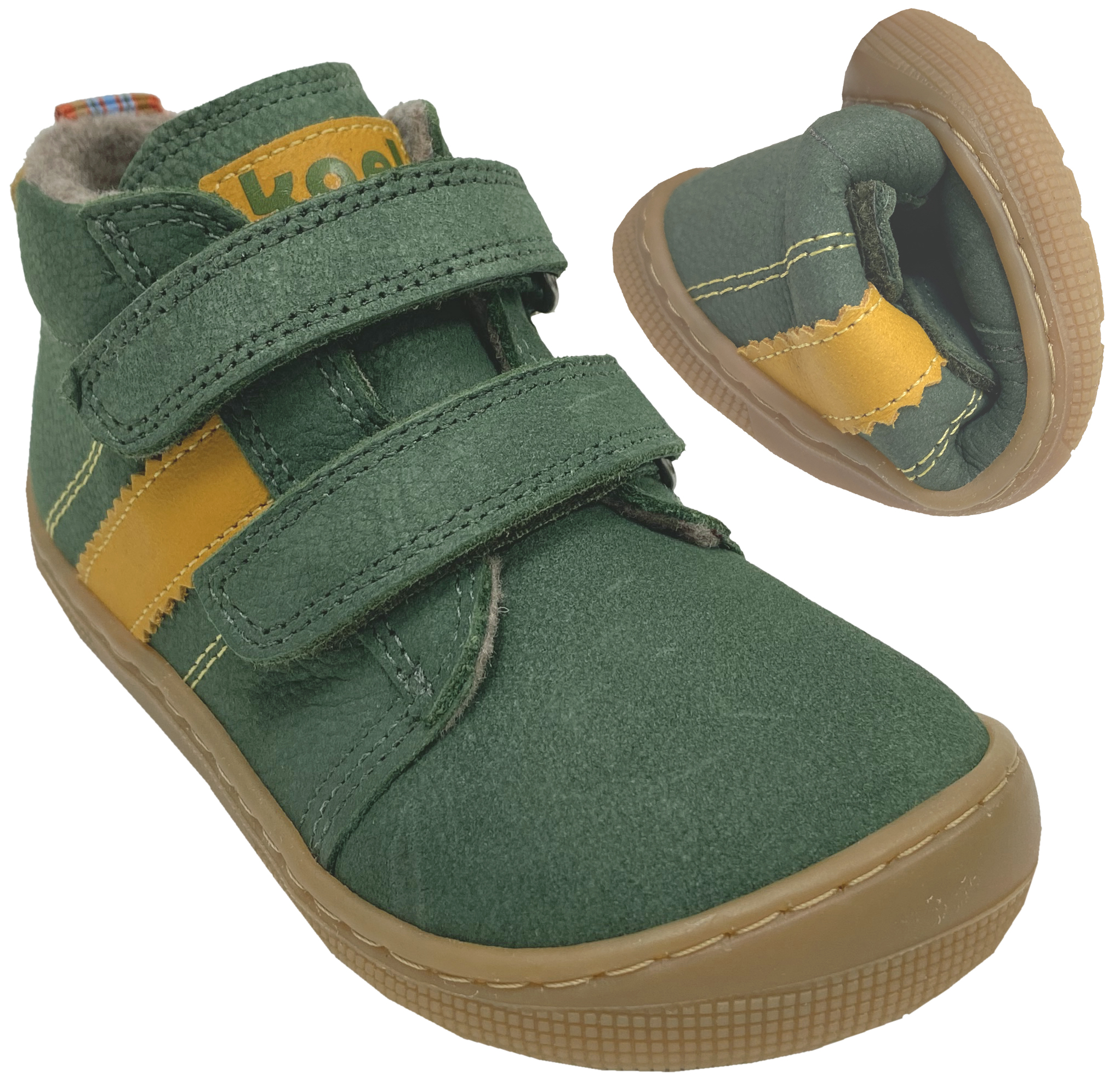 Hydroleder Barfußschuhe mit Wollfutter * DAVID 3.0 Wool * in Grün/Gelb von KOEL 07M070.233