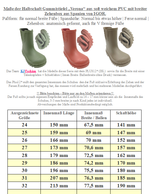 Leichte & flexible Barfußgummistiefel Xtra breite Zehenbox von IGOR * Verona * in Verde Green
