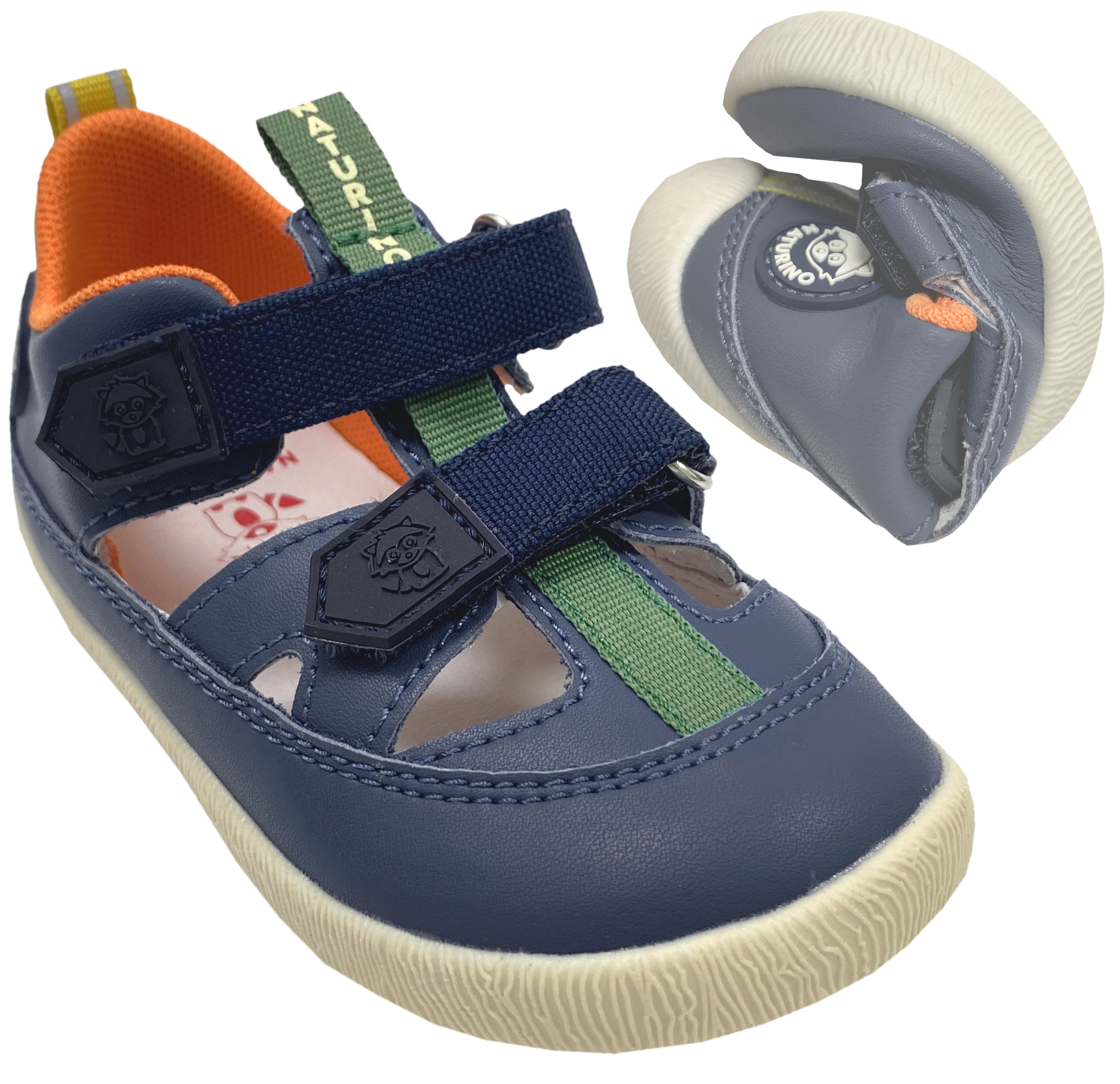 Leder Halbsandale / Barfußschuhe von NATURINO Barefoot Modell GIOMMY in Azur Blau / DKL Blau