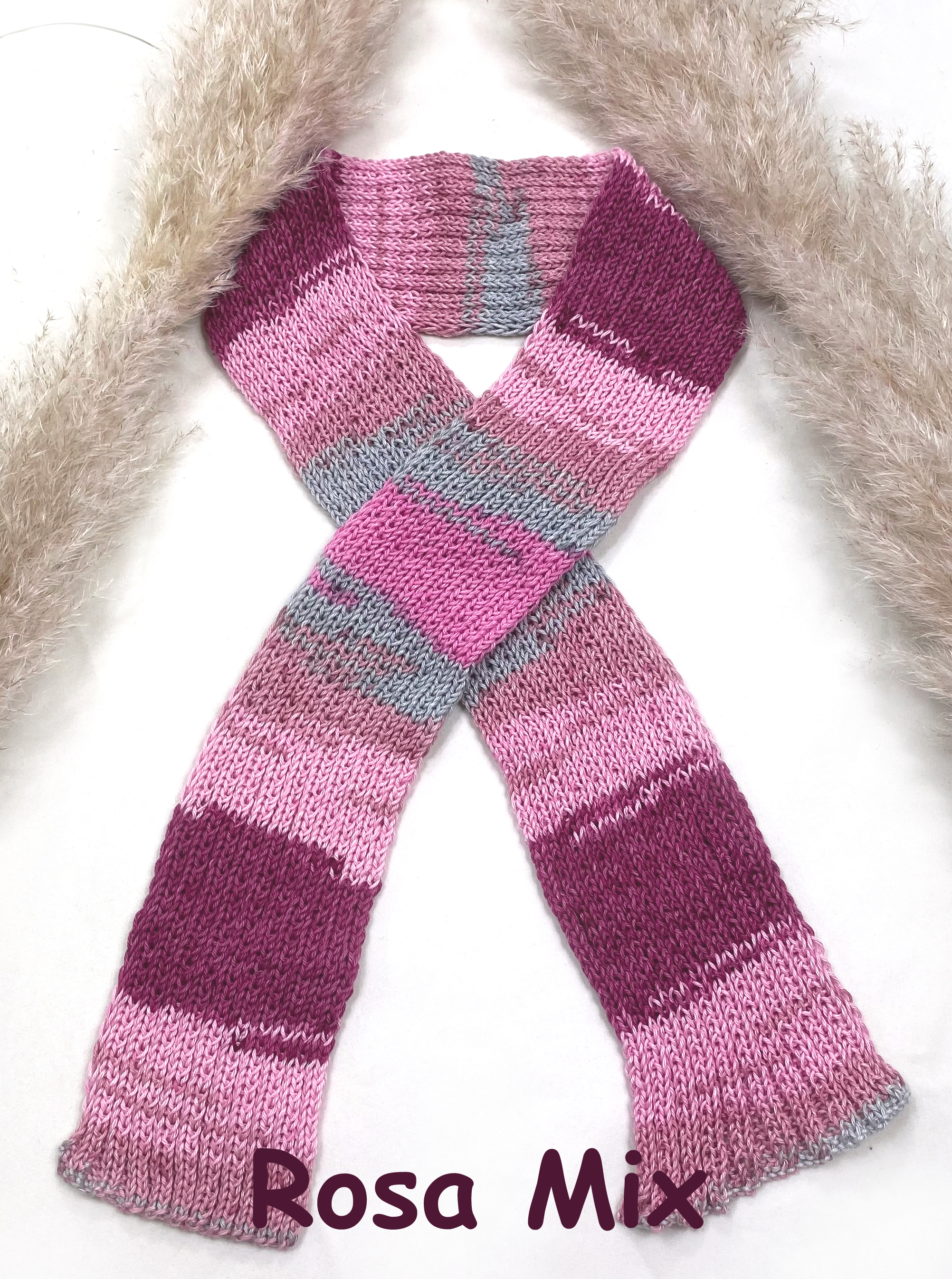 Kinderschal aus reinem Baumwollstrick ROSA MIX im Patent Muster ca 125 cm x11 cm Handarbeit