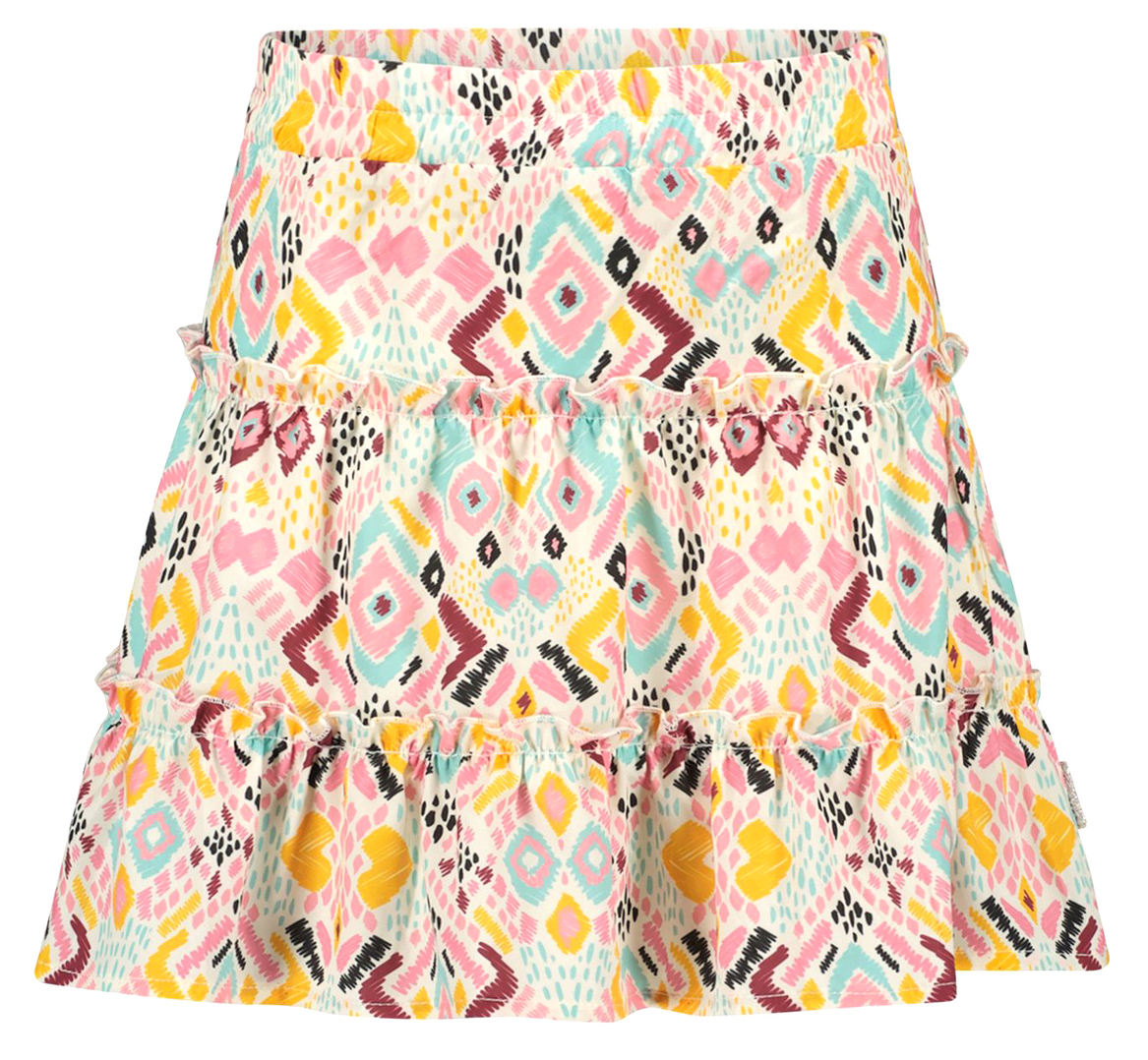 Luftig leichter Rock mit Volantbesatz in Neon Bunt mit graphischem Muster von B.NOSY 5741