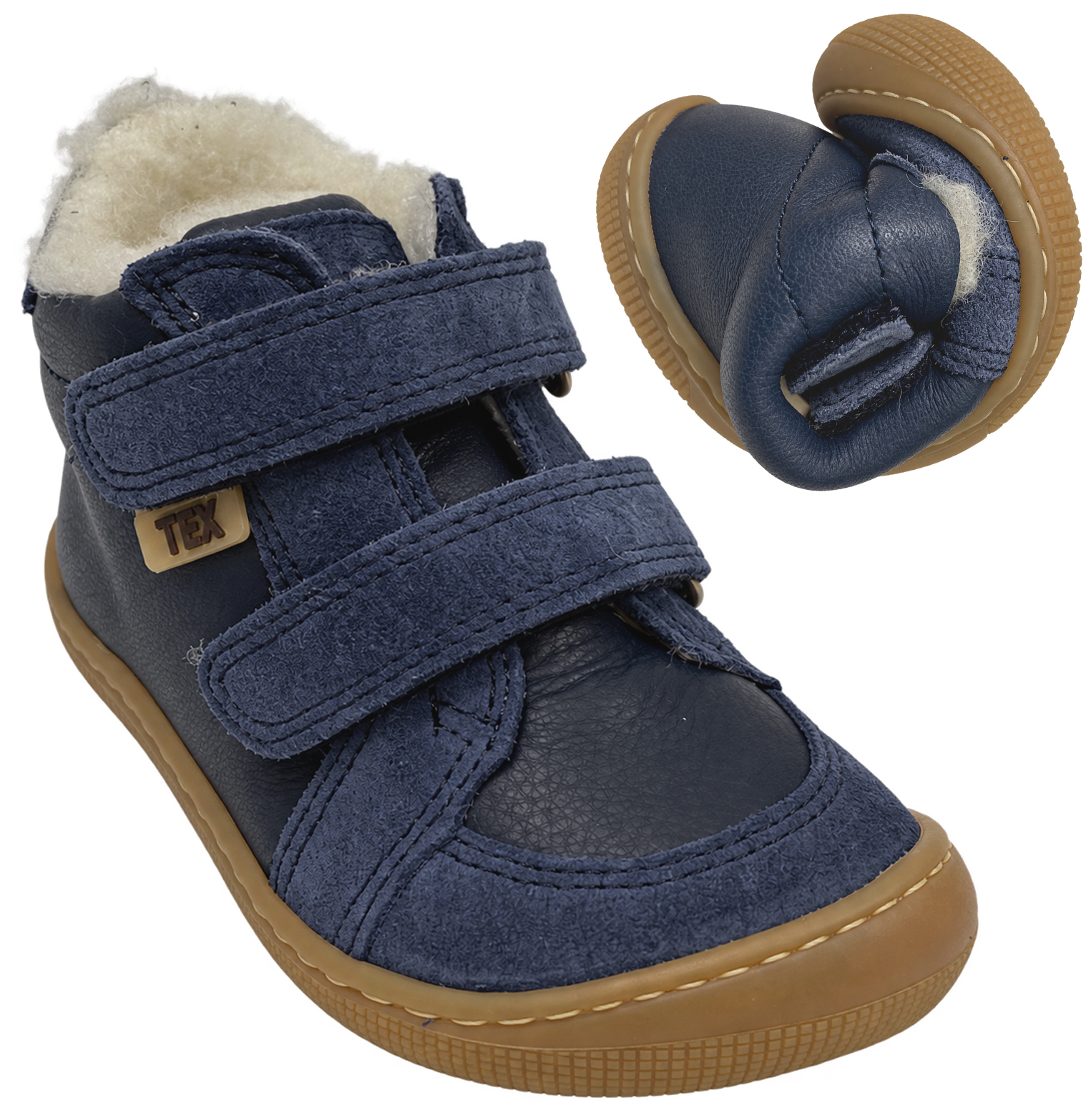 Winterstiefel / Barfußschuhe Nappaleder + TEX+ Schurwolle. in Navy von KOEL DIMO 07T047.102
