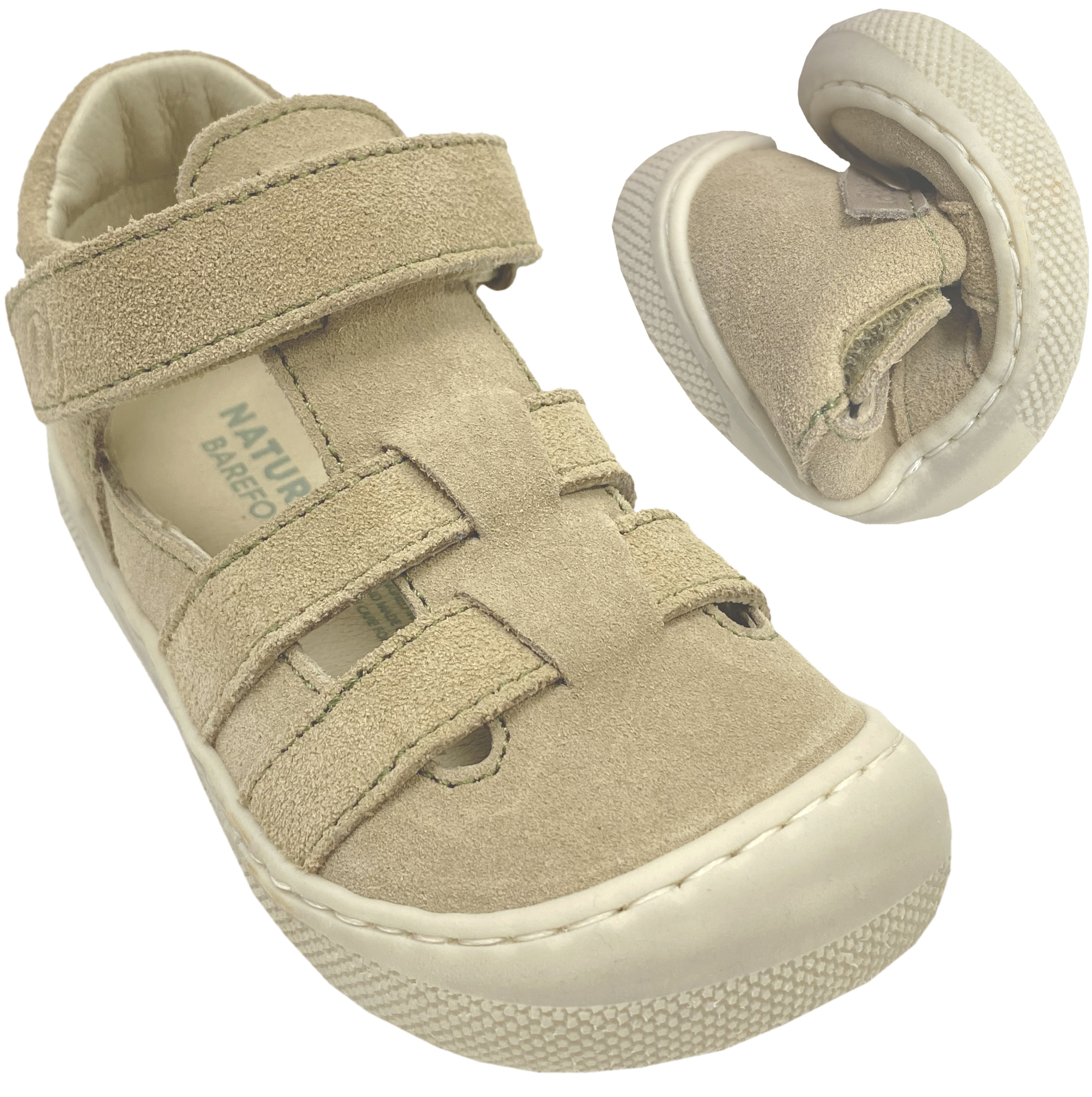 Halbsandale / Minimalschuhe aus Suede Leder in Sand / Beige von NATURINO Barefoot Modell FILDI