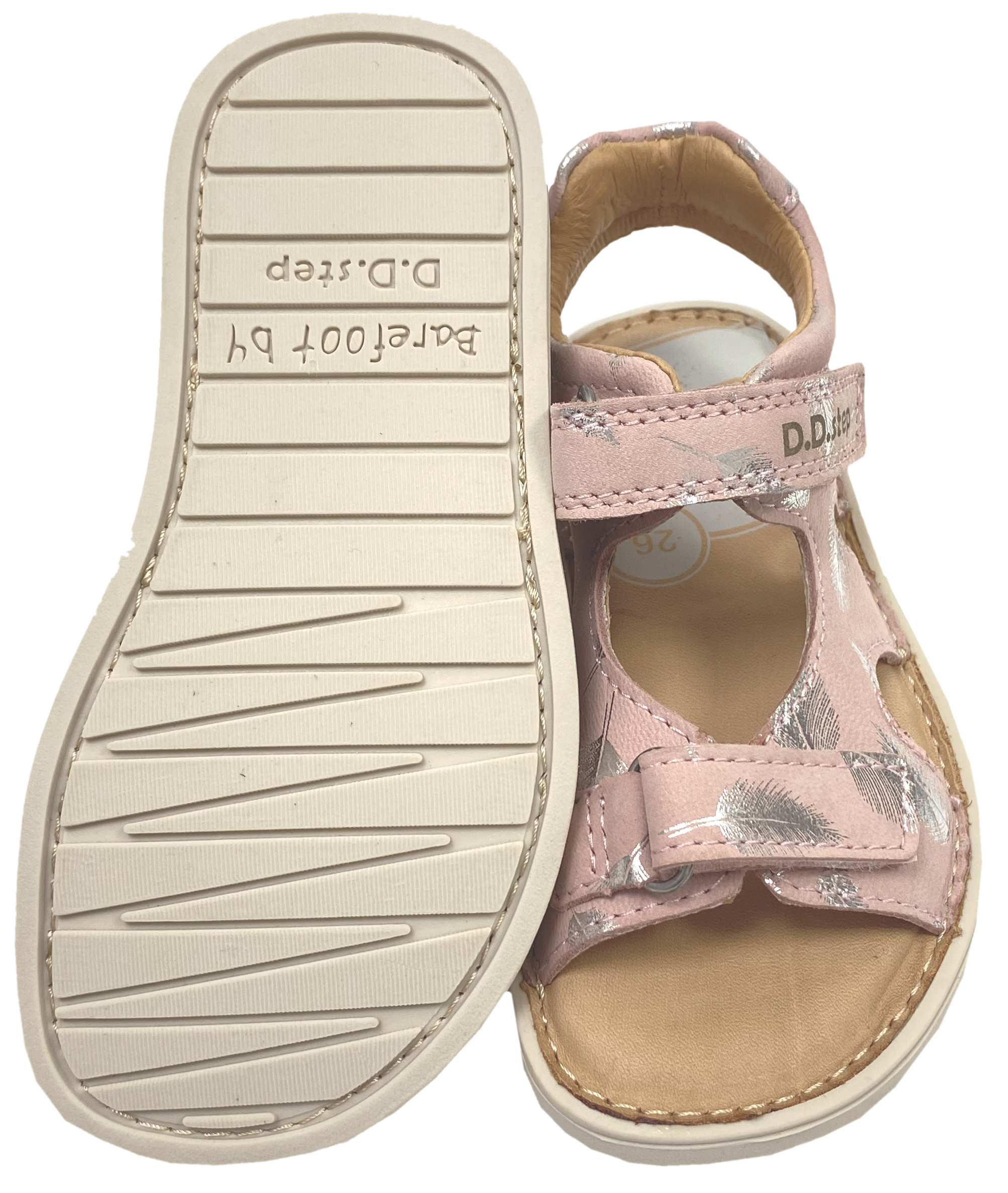 Offene Ledersandale mit Minimalsohle / Barfußsandale in Rosa Silber Glitzer von D.D.Step Barefoot 51995