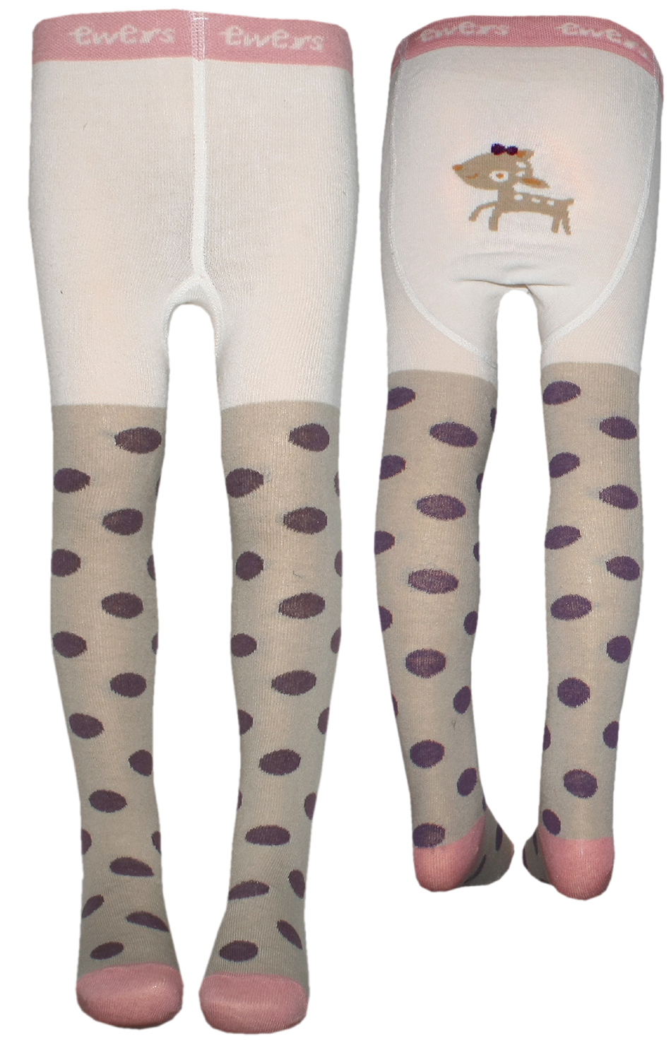 Strumpfhose in Beige, Sand gepunktet mit Po Motiv Rehkitz von EWERS 95544