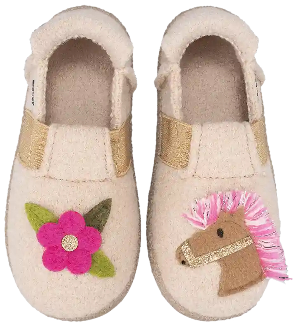 Schlupf - Hausschuhe aus Wolle, TPR Sohle von NANGA * Little Horse 2.0 in Beige *