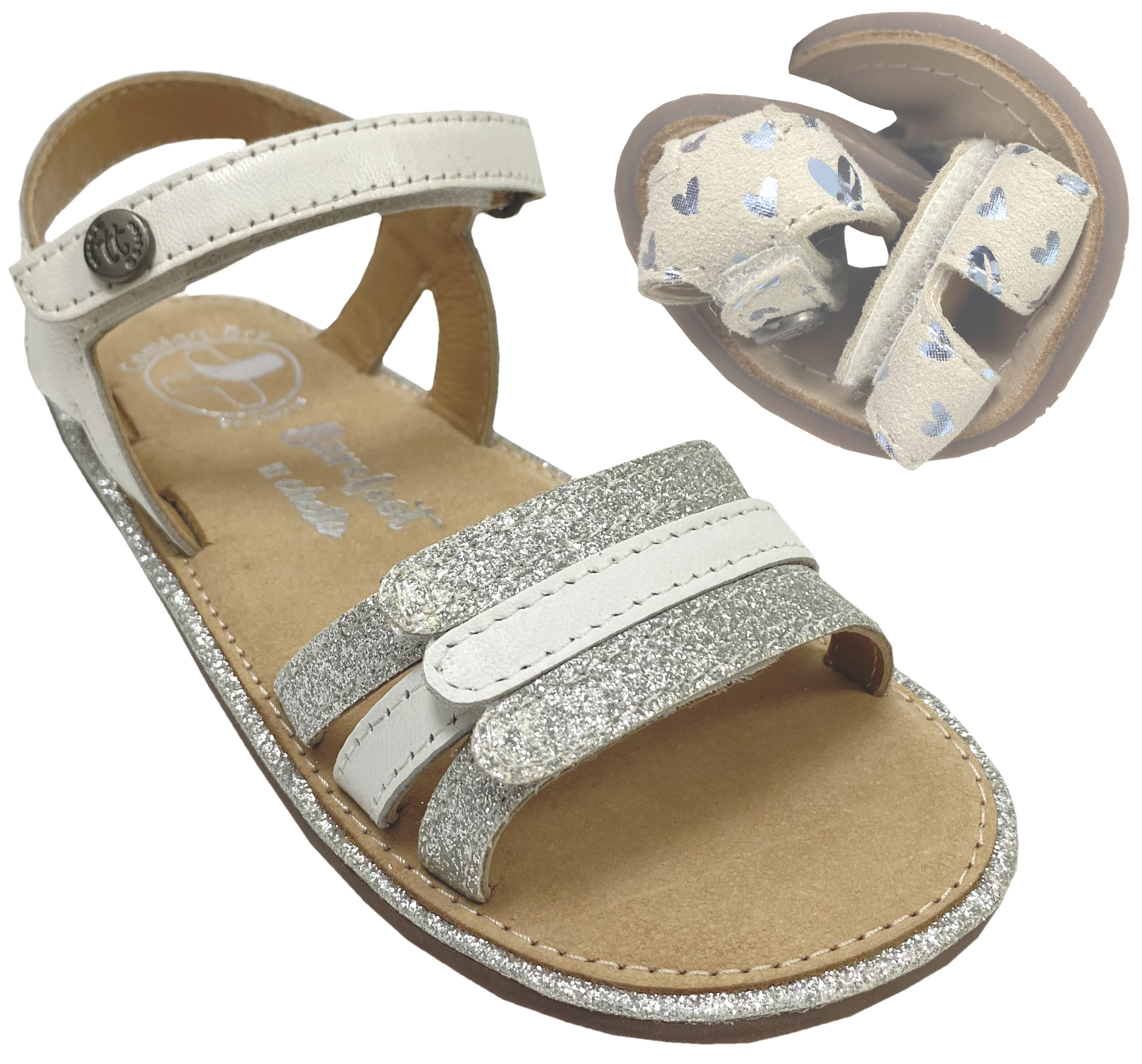 Sandale mit Minimalsohle /Barfuß Sandale Weiß Silber Glitzer von CHETTO Barefoot 1126016