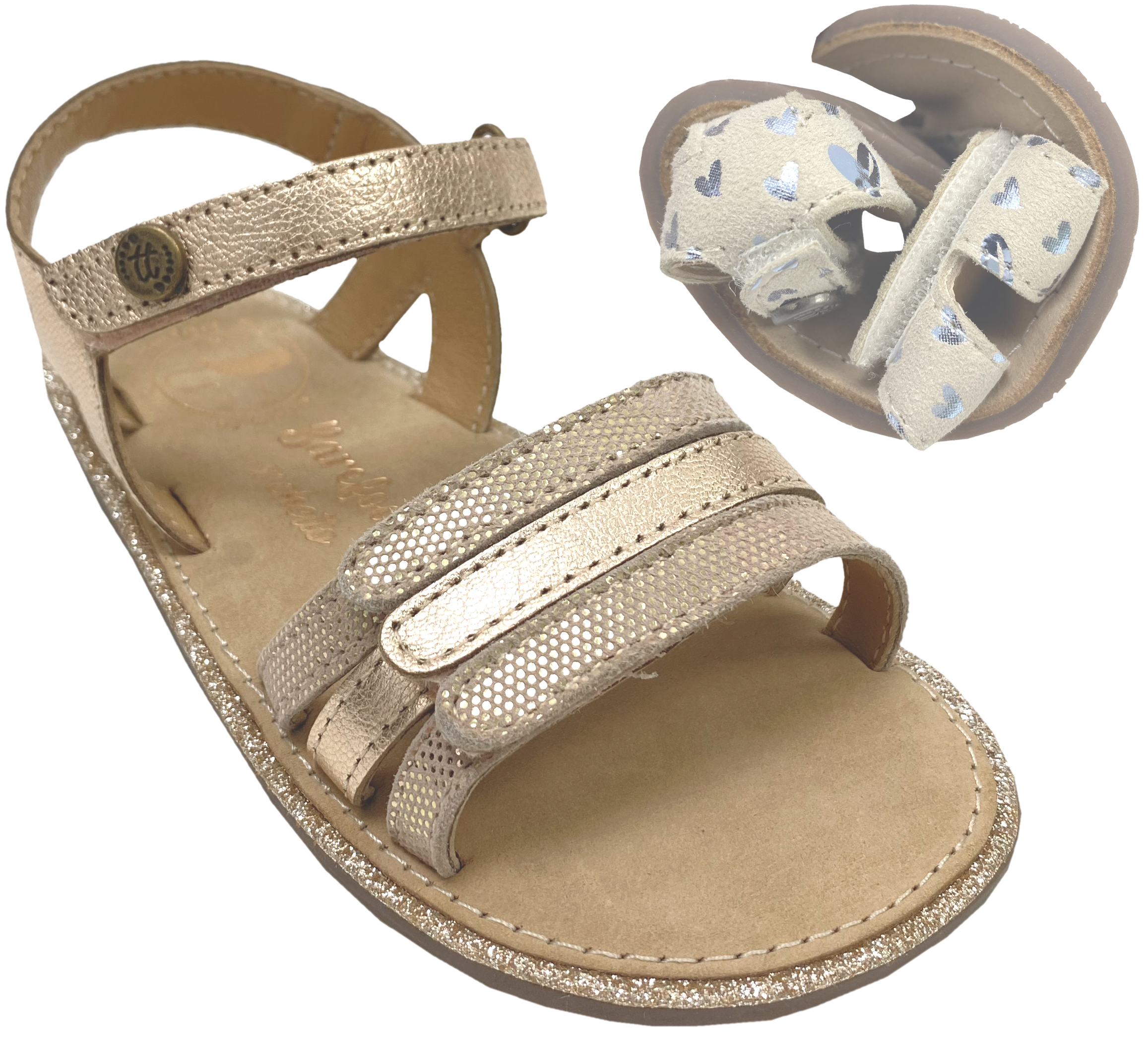 Sandale mit Minimalsohle /Barfuß Sandale Rose Gold Glitzer von CHETTO Barefoot 1126016