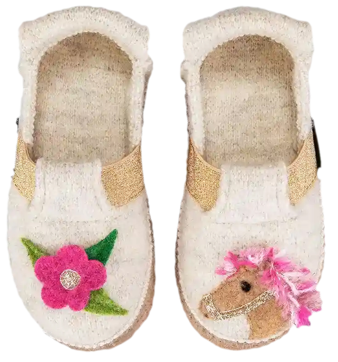 Hausschuhe zum schlüpfen aus Wolle & Naturgummi Sohle in Beige Little Horse von NANGA