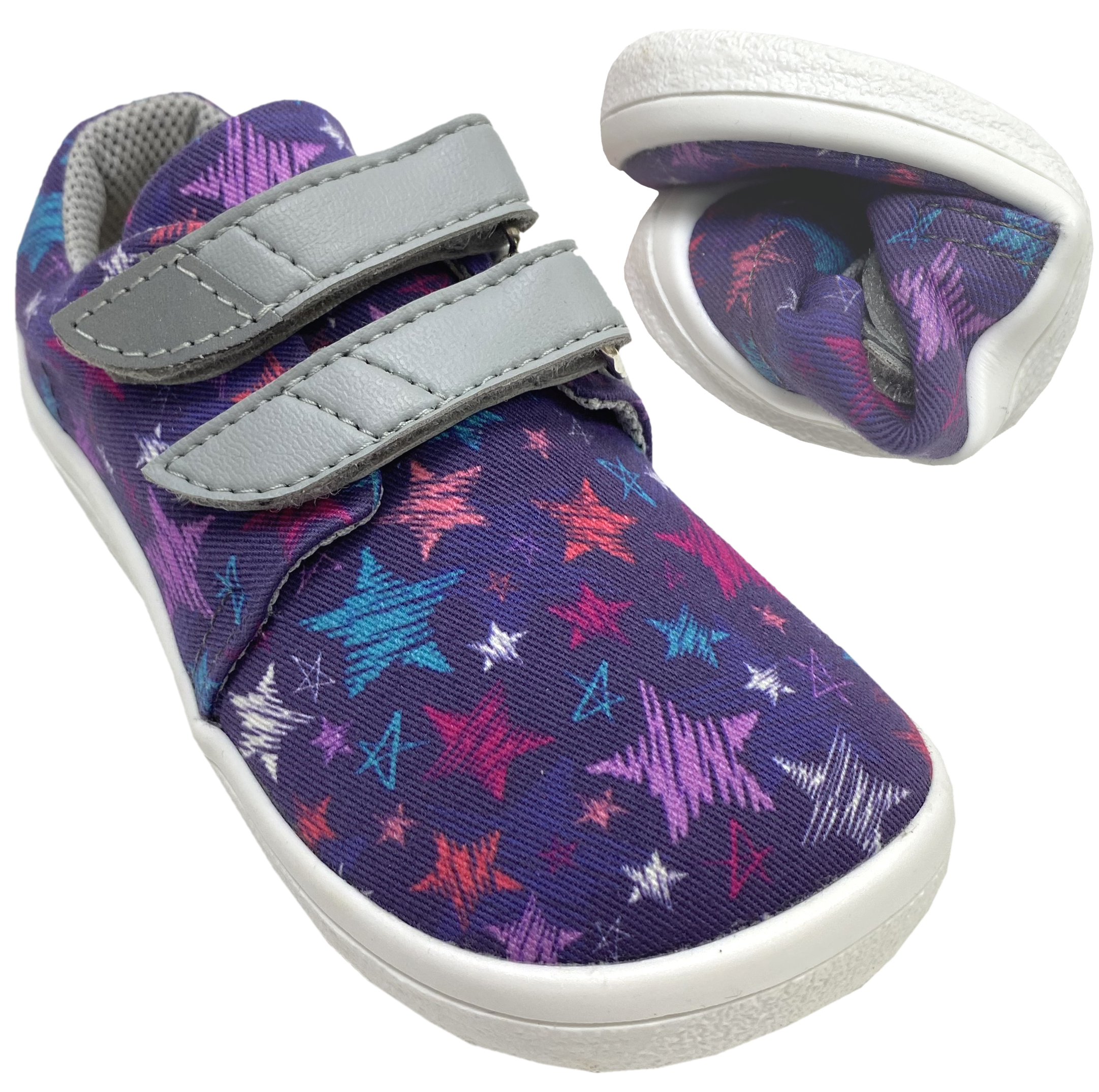 Leichte & super flexible Textil Schuhe mit Mesh innen, Barfußschuhe von BEDA Modell STARS in Violett