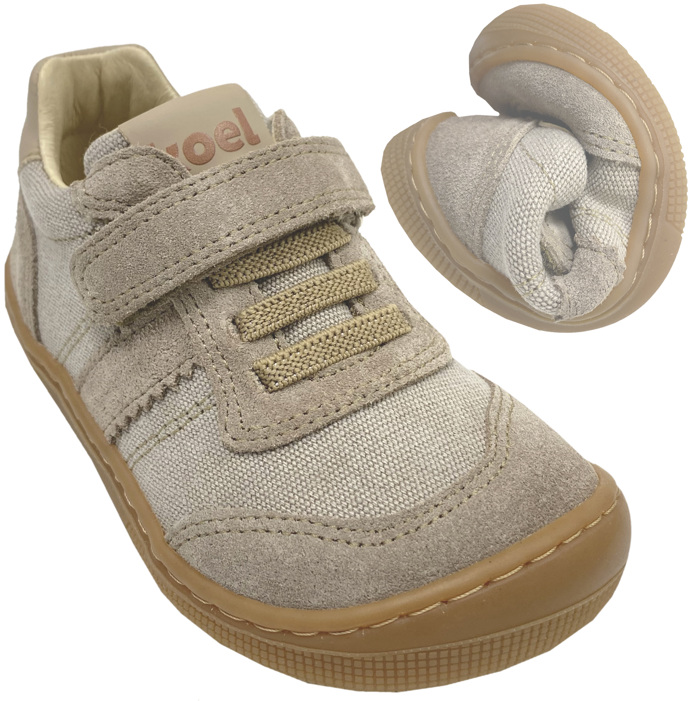 Low Top Sneaker mit Klett in Taupe / Beige DYLAN Cotton 3.0 von KOEL Barefoot