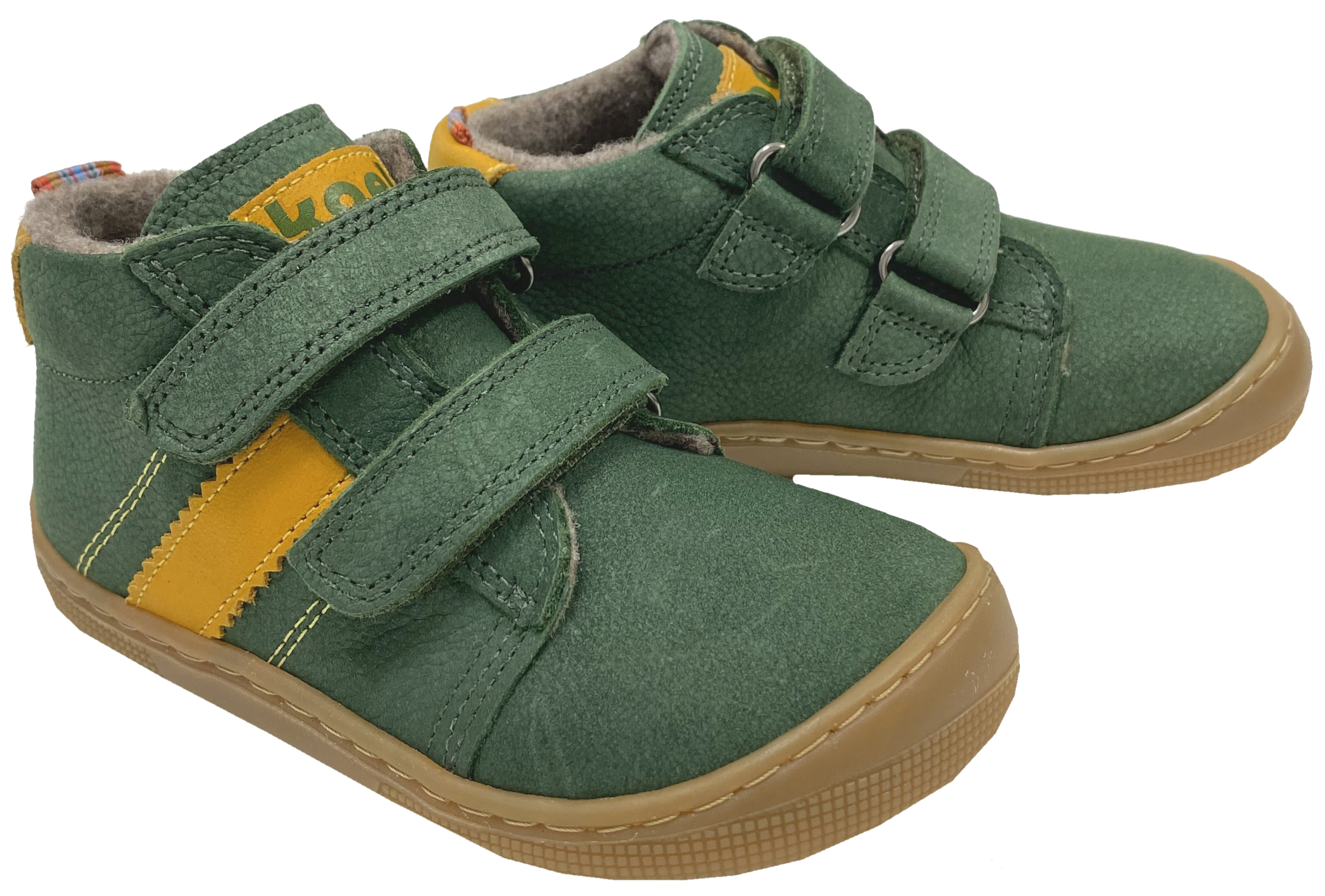 Hydroleder Barfußschuhe mit Wollfutter * DAVID 3.0 Wool * in Grün/Gelb von KOEL 07M070.233