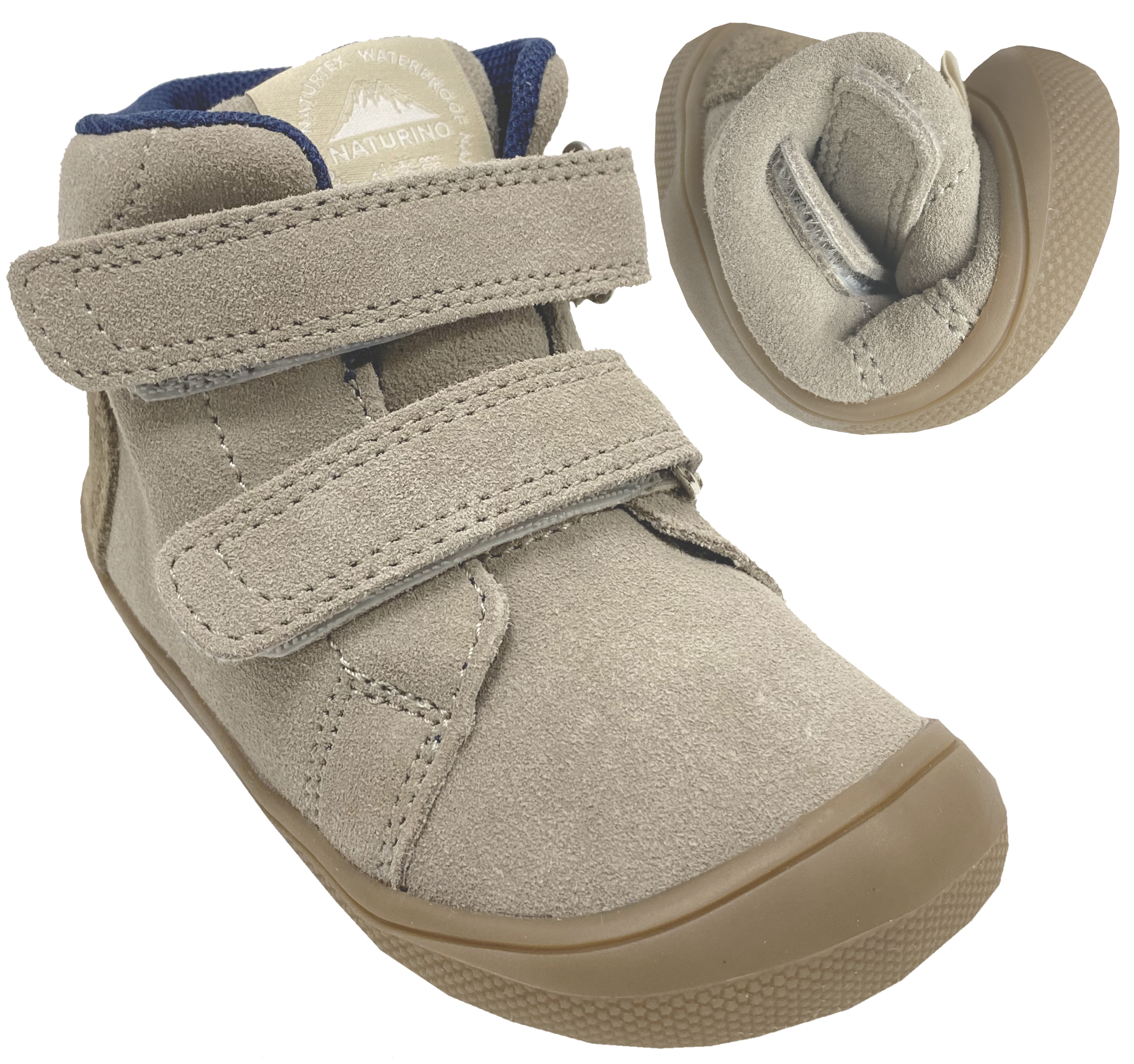 Knautschige Winterstiefel > NATURINO Barefoot < SUEDE Leder + TEX Membran *SPINNI* in Taupe / Light Brown