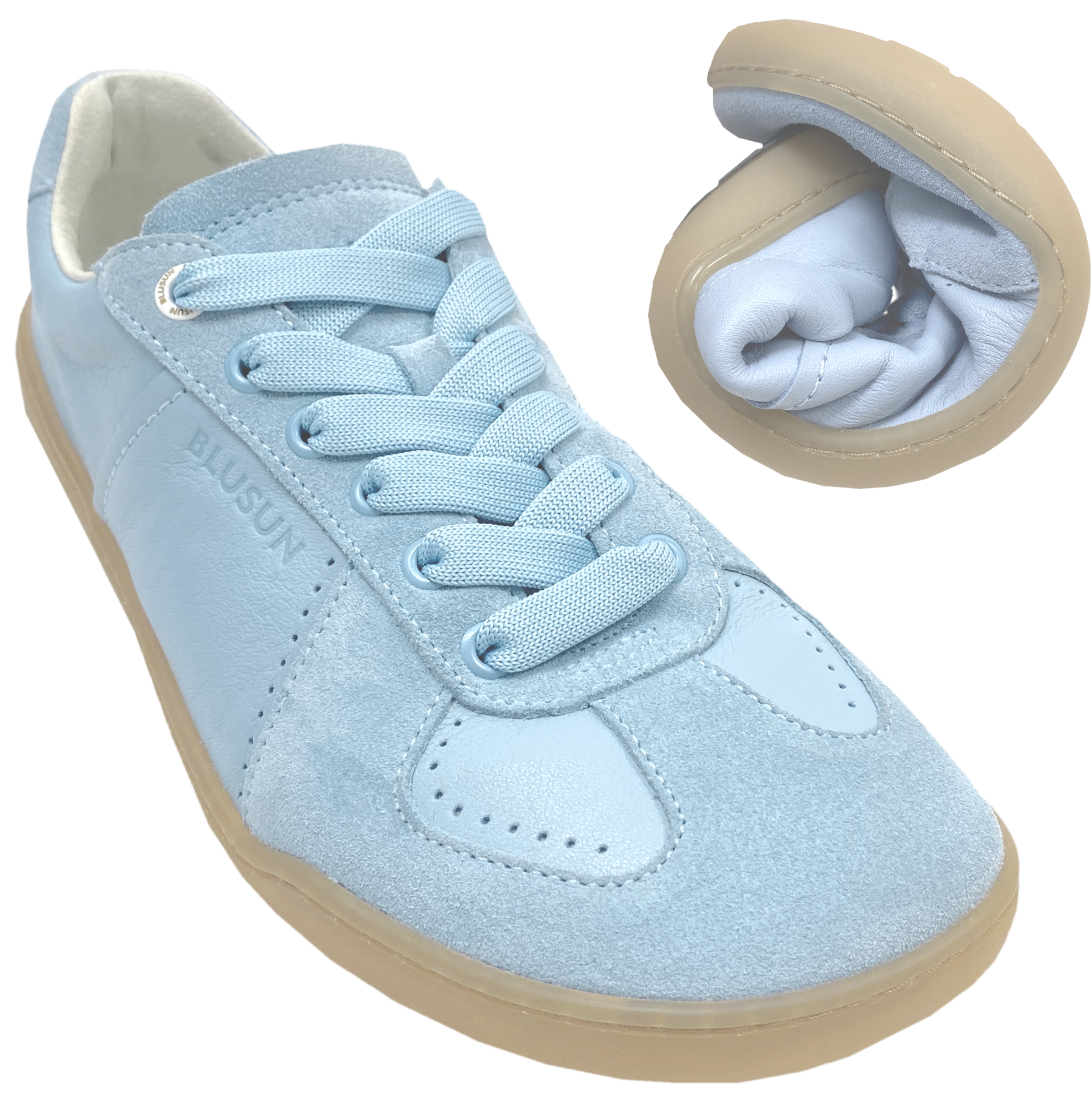 Schicker Barfuß Sneaker in zartem Hellblau von BLUSUN aus weichem Leder BLSN-200 Light Blue