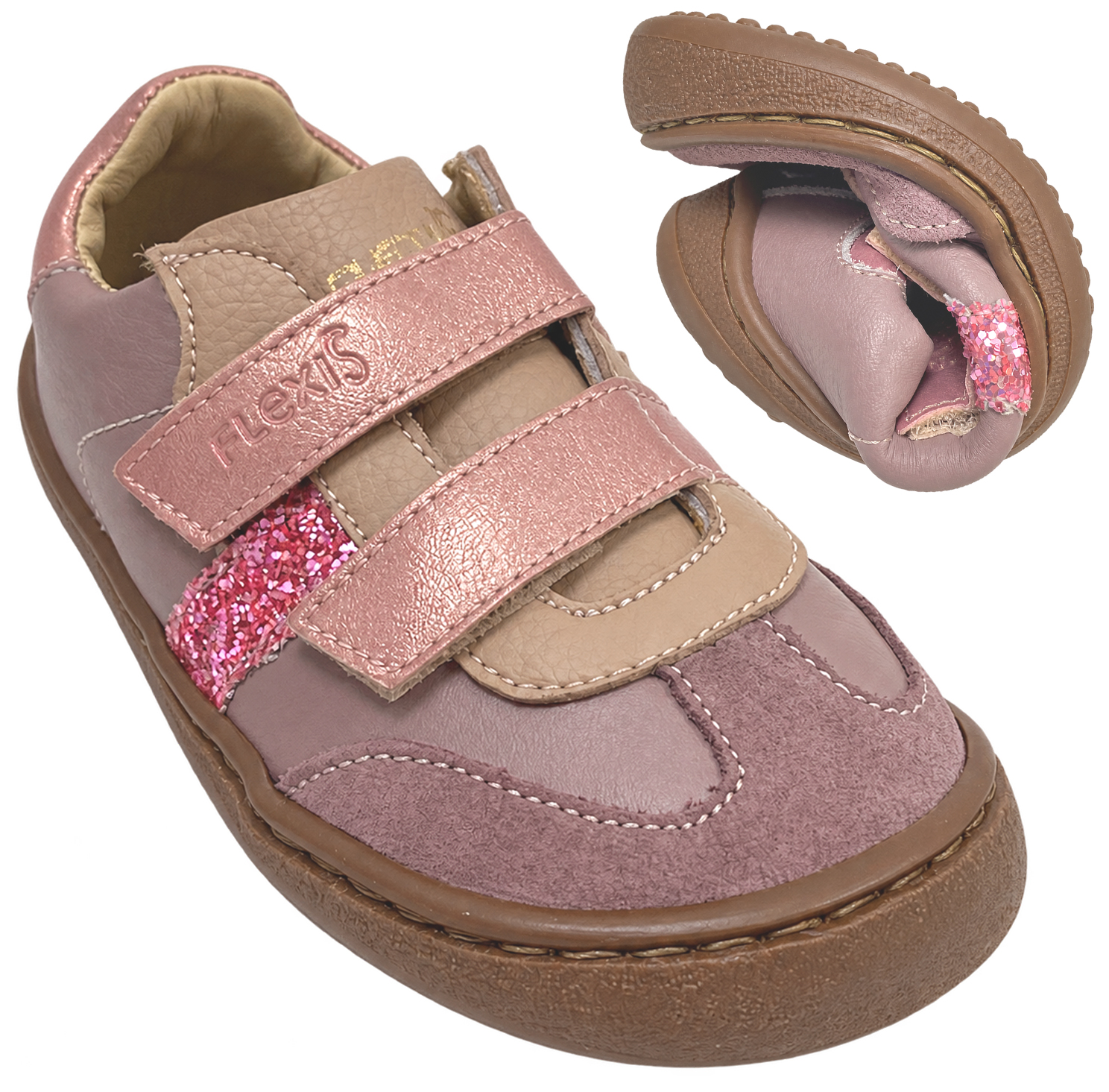 Leder Sneaker / Barfußschuhe von FLEXI NENS in Pink / Hell Violett Glitzer 9023-R