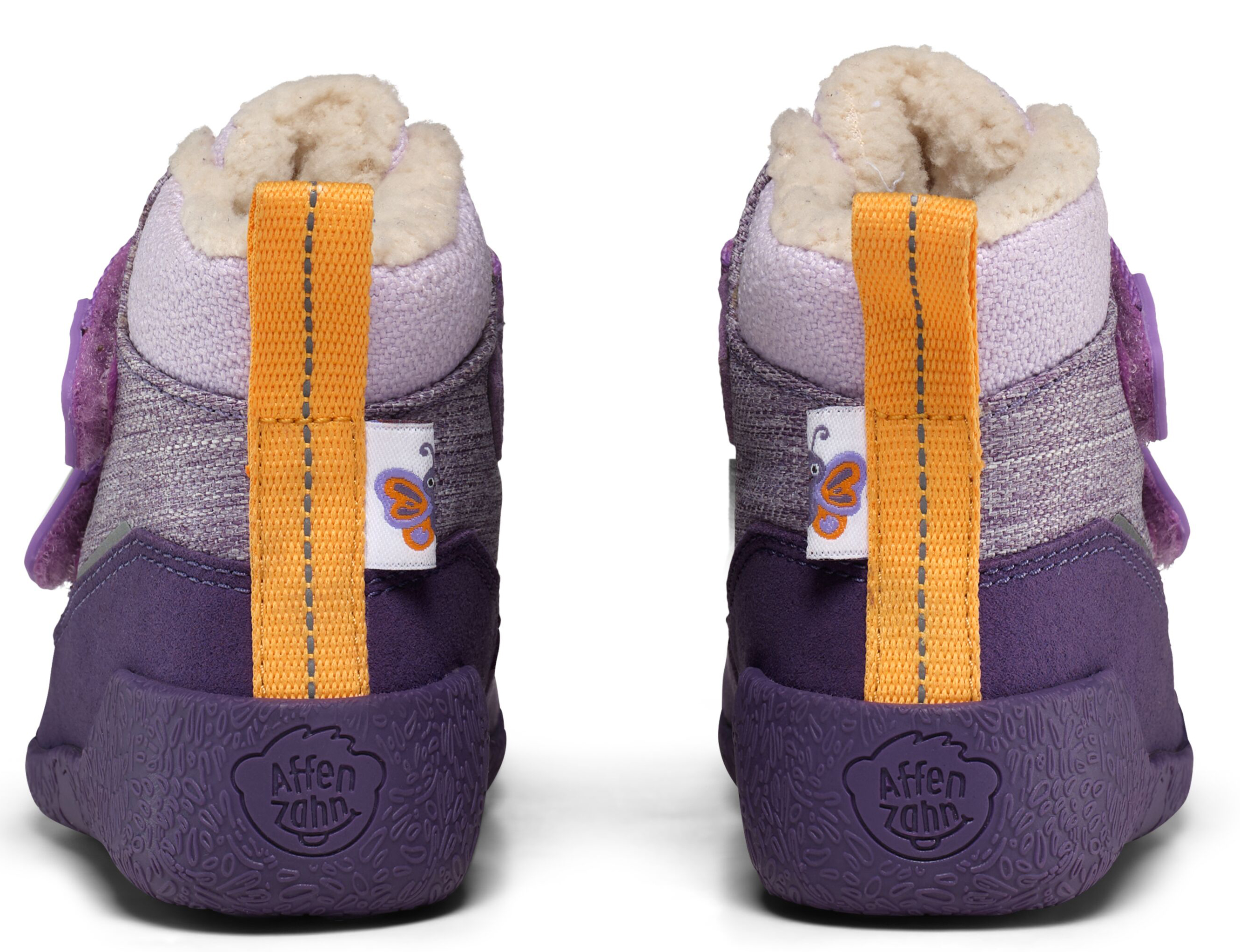 Veganer Midboot  SNUGGY mit Winterfutter von AFFENZAHN in Purple Motiv Butterfly