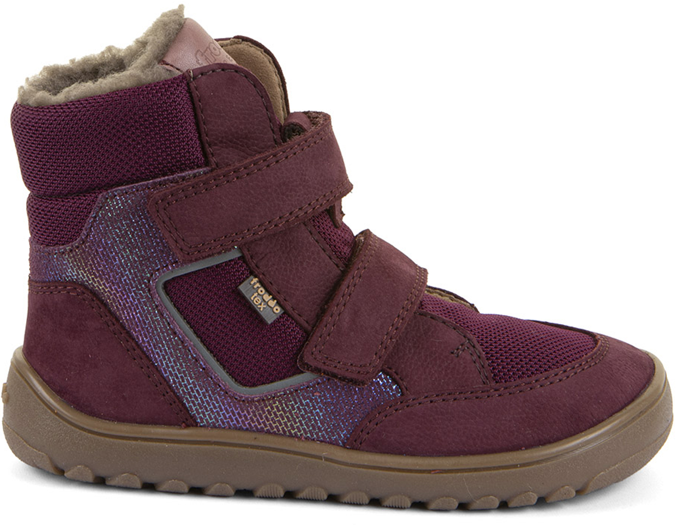 Barfußschuhe / Winterstiefel + Schurwollfutter Barefoot UP Hill Wool von FRODDO Bordeaux Glitzer G3160262