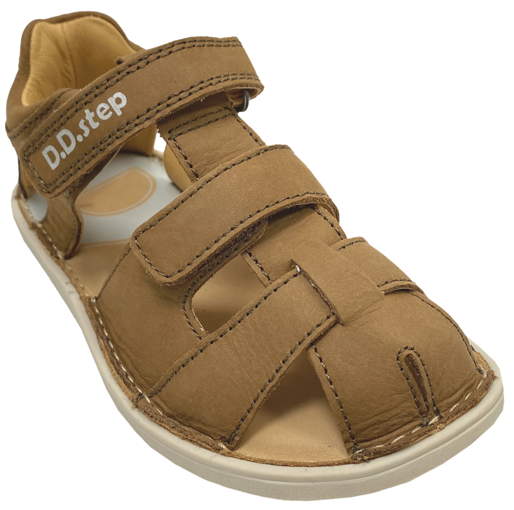 Riemchensandale / Barfuß Halbsandale aus Leder in Schokobraun Zehen & Fersenschutz von D.D.Step Barefoot