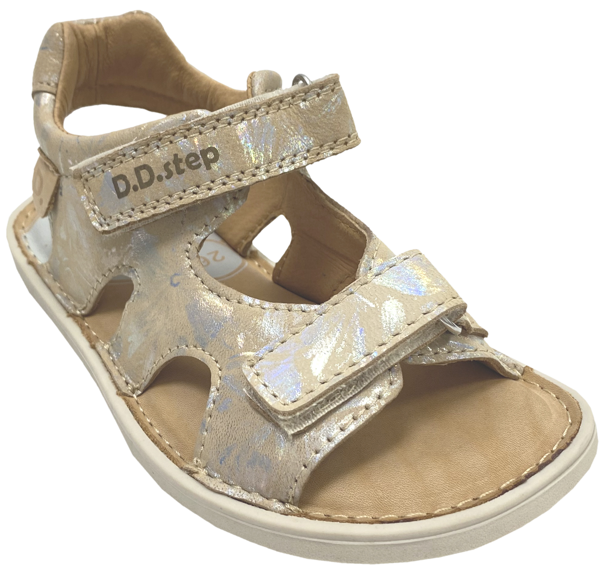 Offene Ledersandale mit Minimalsohle / Barfußsandale in Beige Silber Glitzer von D.D.Step Barefoot 51995