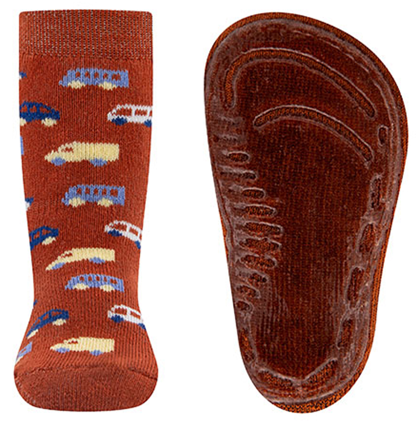 Stoppersocken aus BW Vollfrottee Softstep Sohle v. EWERS in Kupfer Braun Motiv Autos 221378