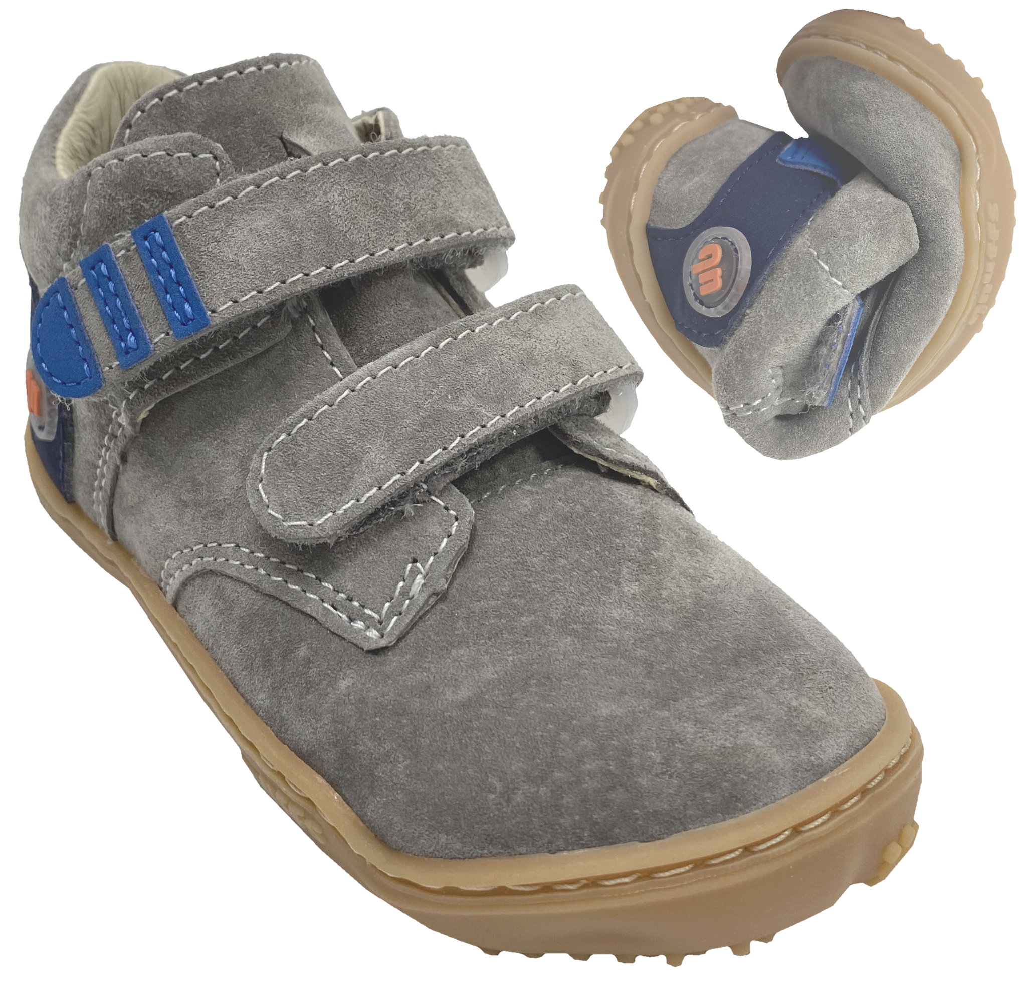 Knöchelhoher Leder Barfußschuh Kaltfutter von QNUFFS by Ricosta *BUCHE * in Grau / Blau 0010132