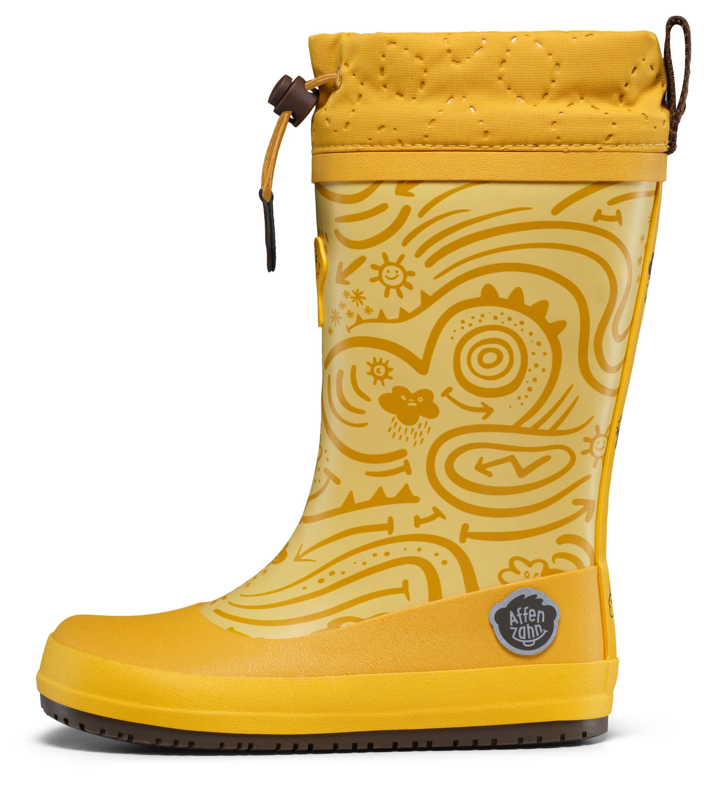Barfuß Gummistiefel mit Warmfutter von AFFENZAHN * Vegan Puddly * Tiger in Gelb