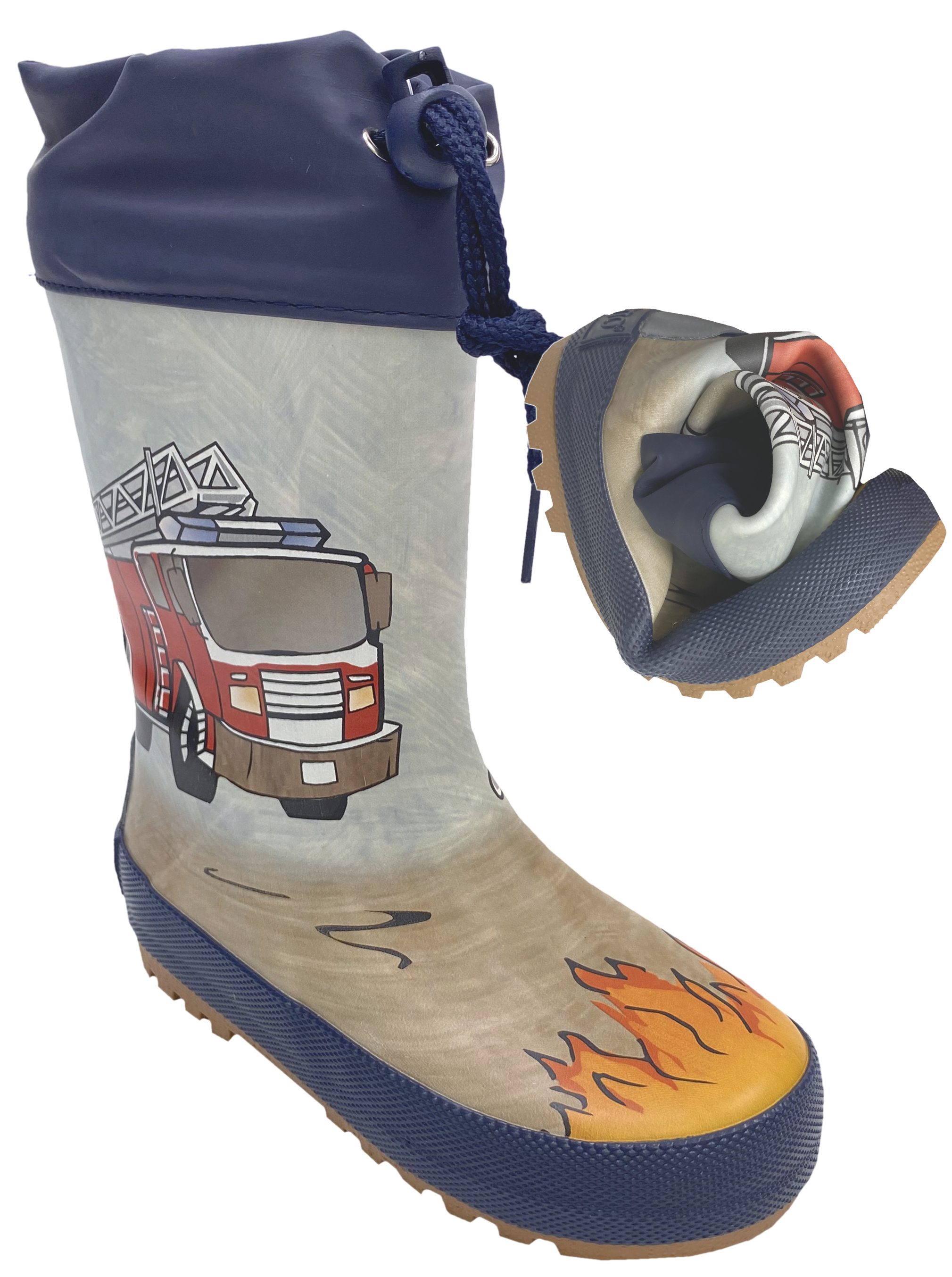 Mittelschaft Gummistiefel mit Stulpe aus Naturkautschuk von MAXIMO Motiv: Feuerwehr 112000