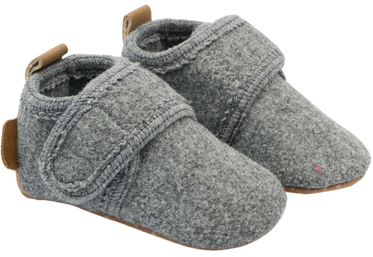 Softe Lauflernschuhe / Hausschuhe aus Filz + Kunstledersohle mit Klett von MIKK LINE in Light Grey Mel.