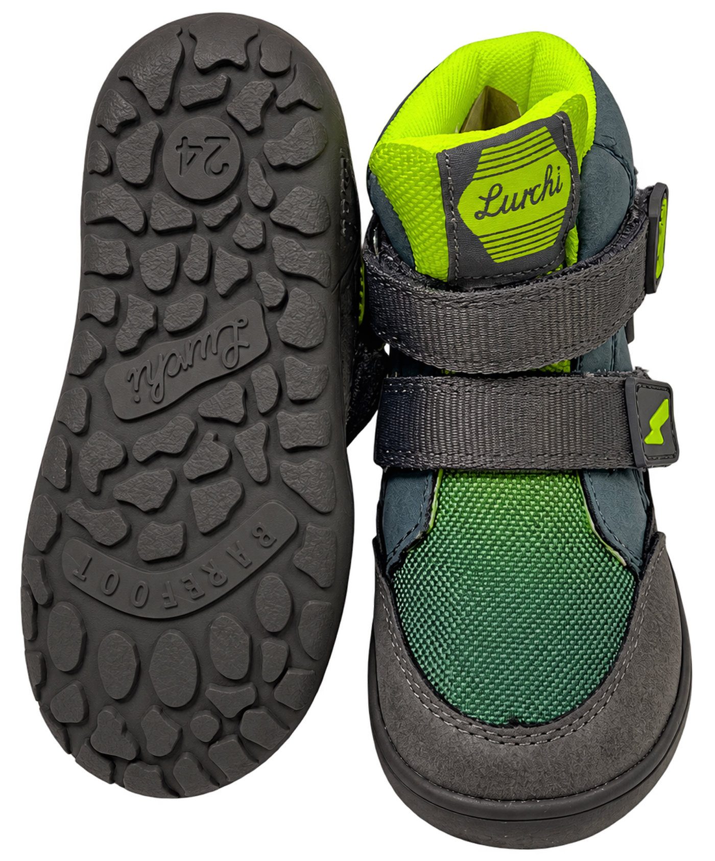 Gefütterte Minimalschuhe Doppelklett, PU Mesh & TEX Membran *LURCHI Barefoot Jimmy * in Coal Lime