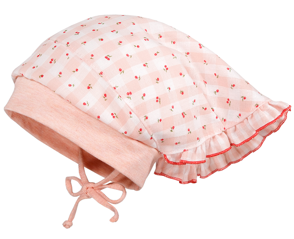 Süße Kopftuchmütze zum binden in zart Rose / Rot mit Kirschen von MAXIMO  095600
