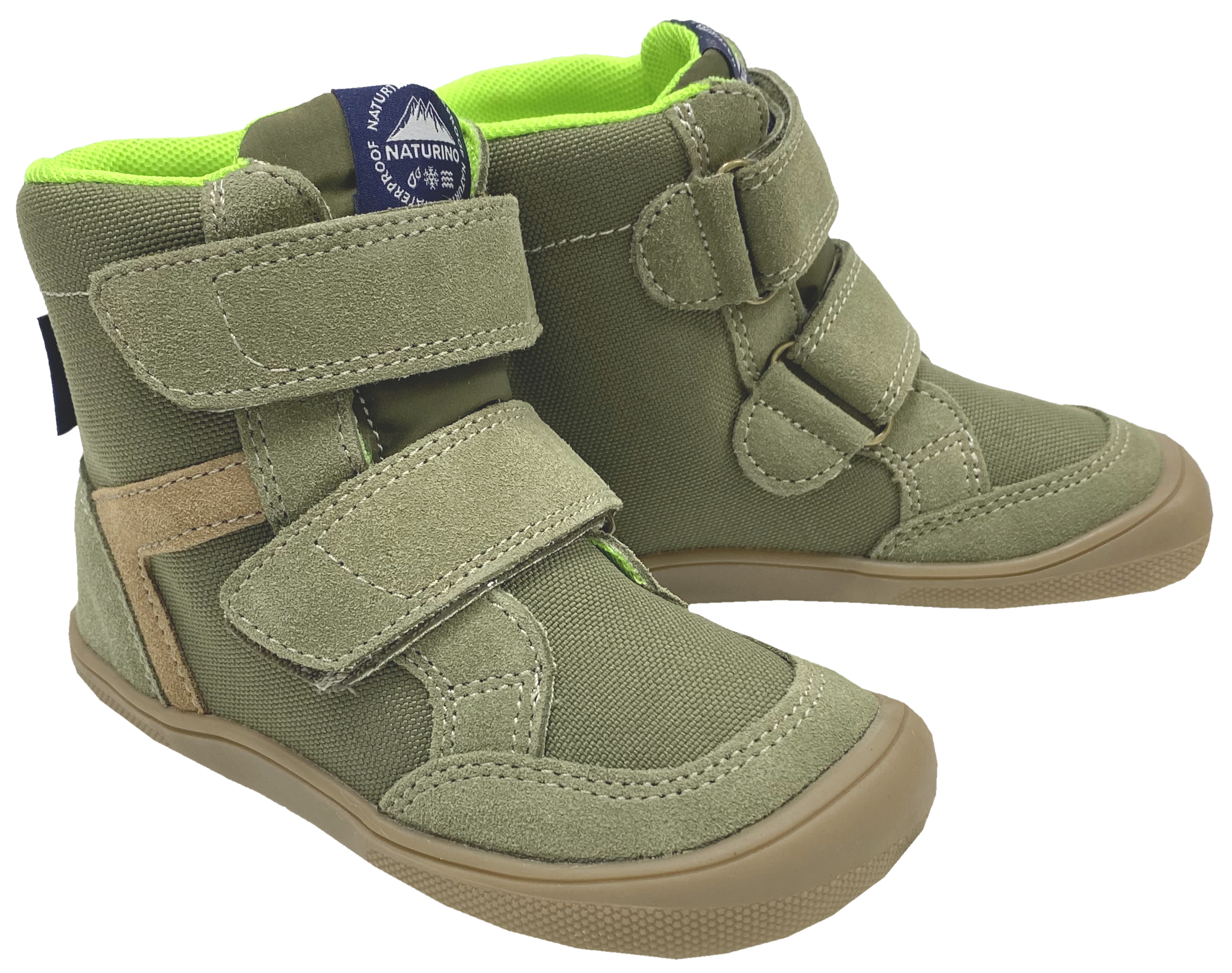 Winterstiefel aus Suedeleder, TEX Membran + Schurwollfutter NATURINO Barefoot KODDAS in Oliv Grün / Beige