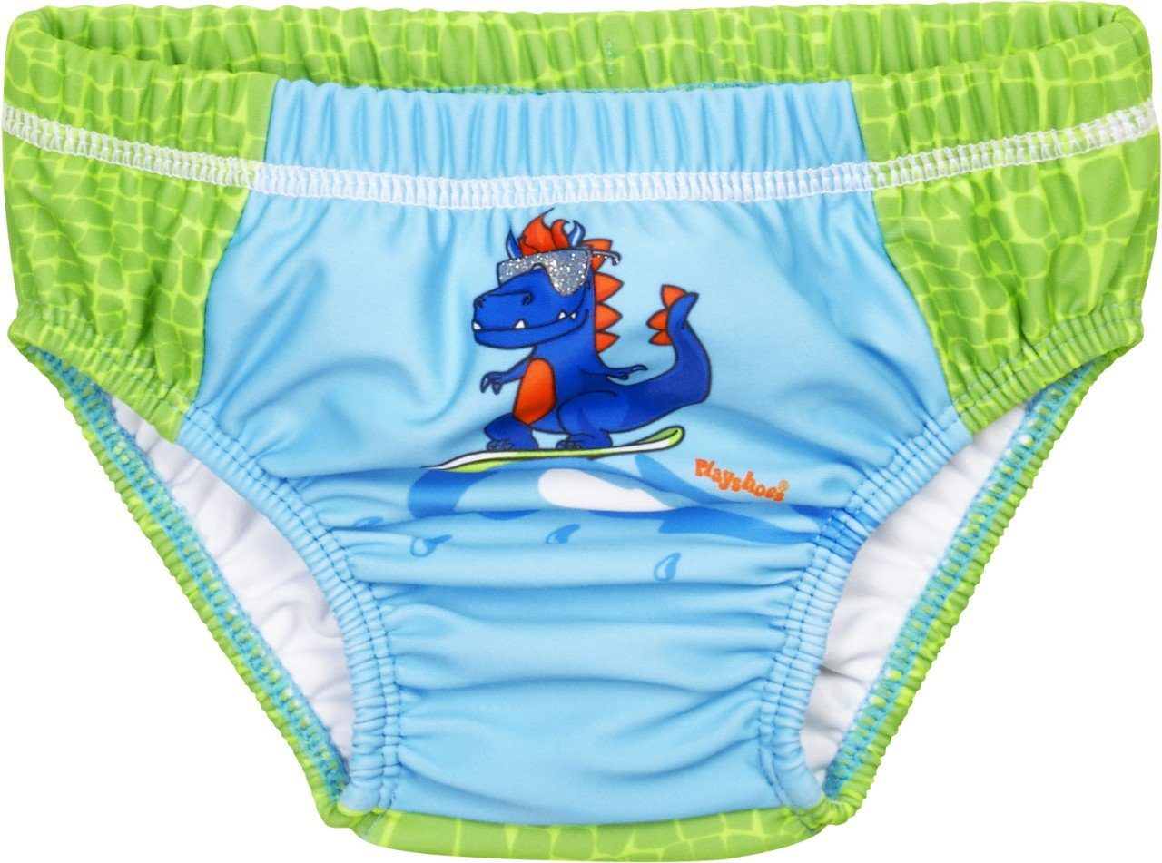 Windelbadehose + Kordelzug zur Weitenregulierung *Dino auf Grün* UPF 50+ v. PLAYSHOES 461300