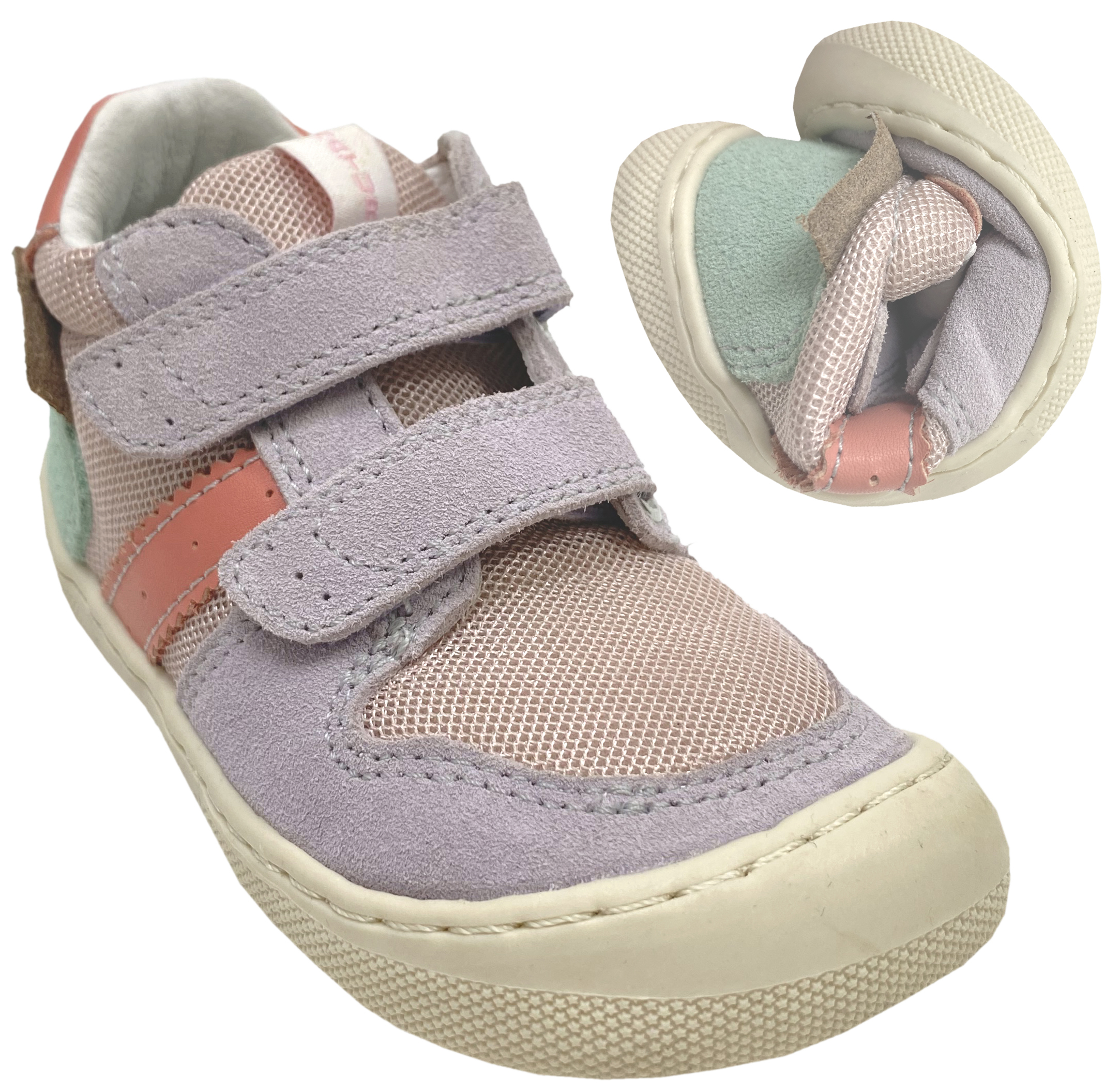 Mid Top Barfußschuhe ELDRYS aus Leder & Mesh knautschig, leicht von NATURINO Barefoot in Flieder/Mentos