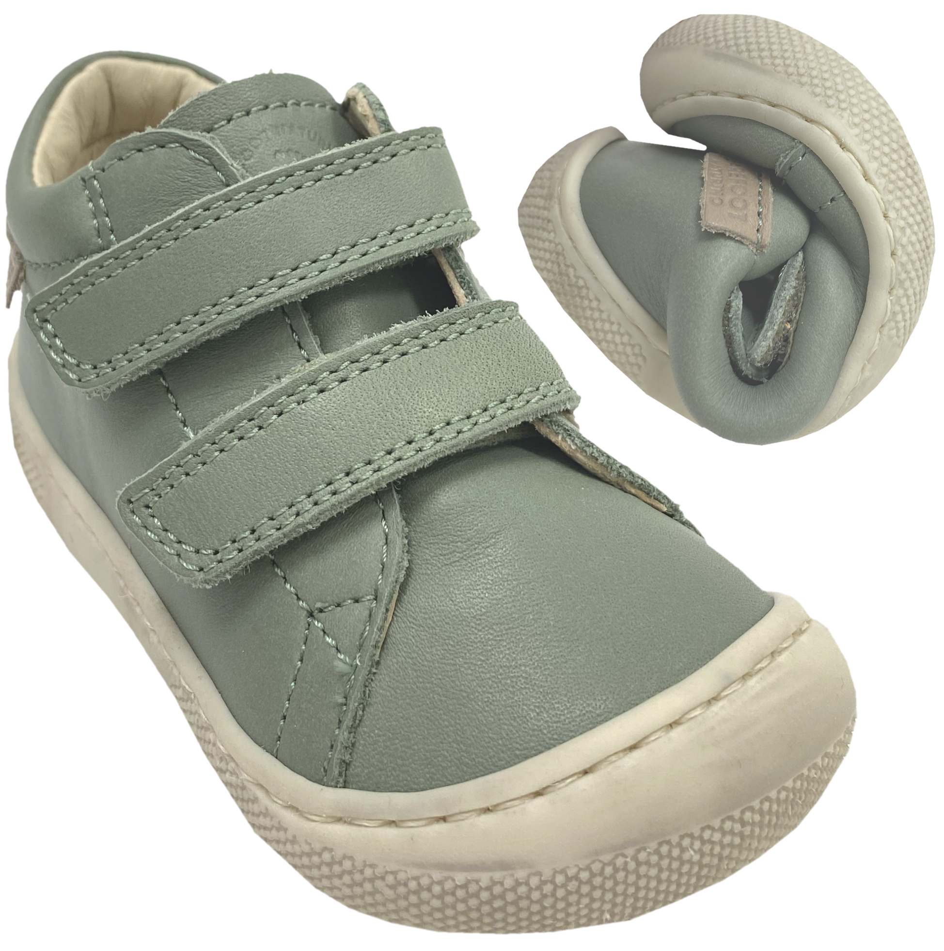 Barfußschuhe aus Napppaleder + Klett * AMUR* in Sage/ matt Grün von NATURINO Barefoot