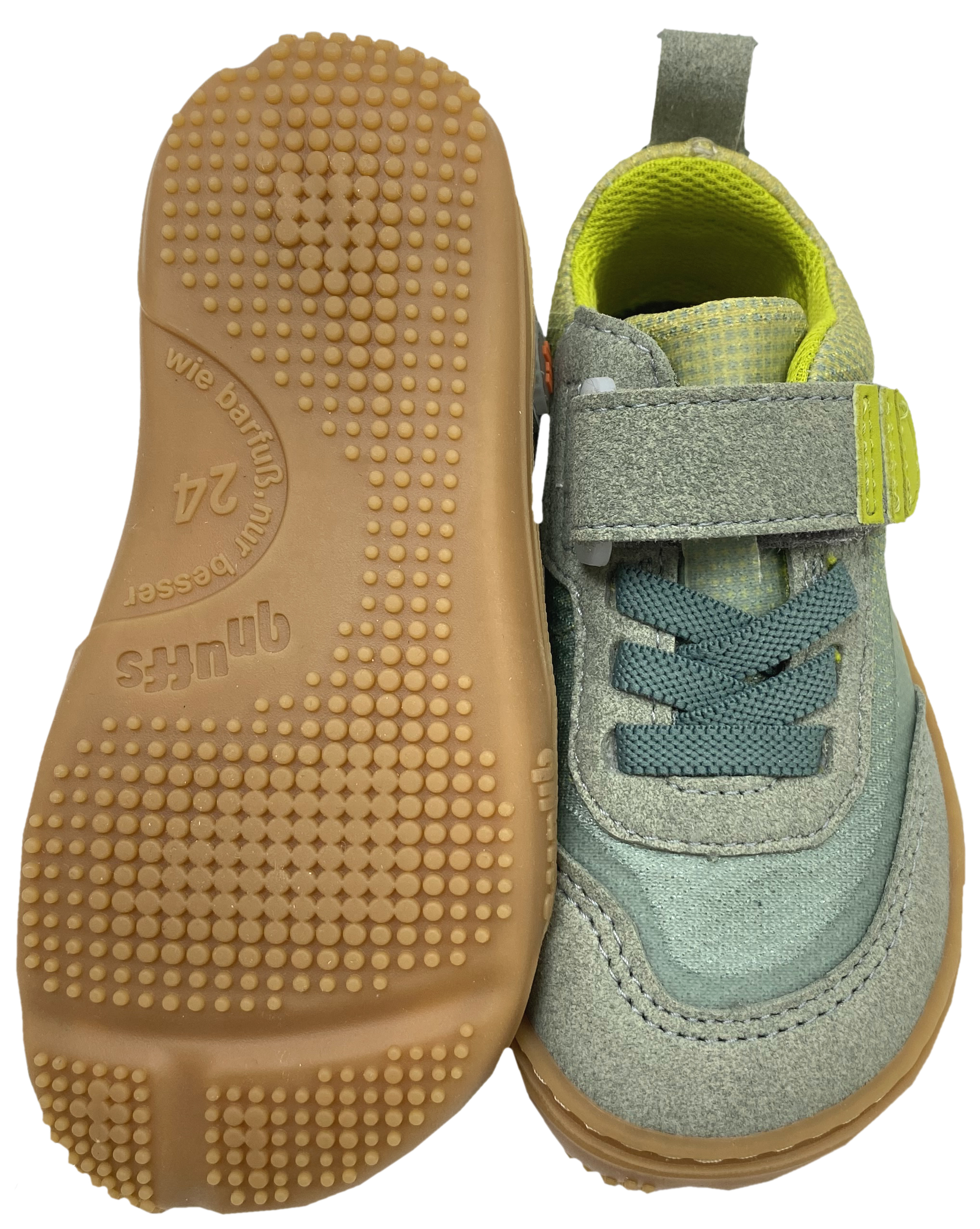 Vegane Barfuß Sneaker mit Klett & Zierschnürung von QNUFFS by Ricosta  *Fichte* in River Grün