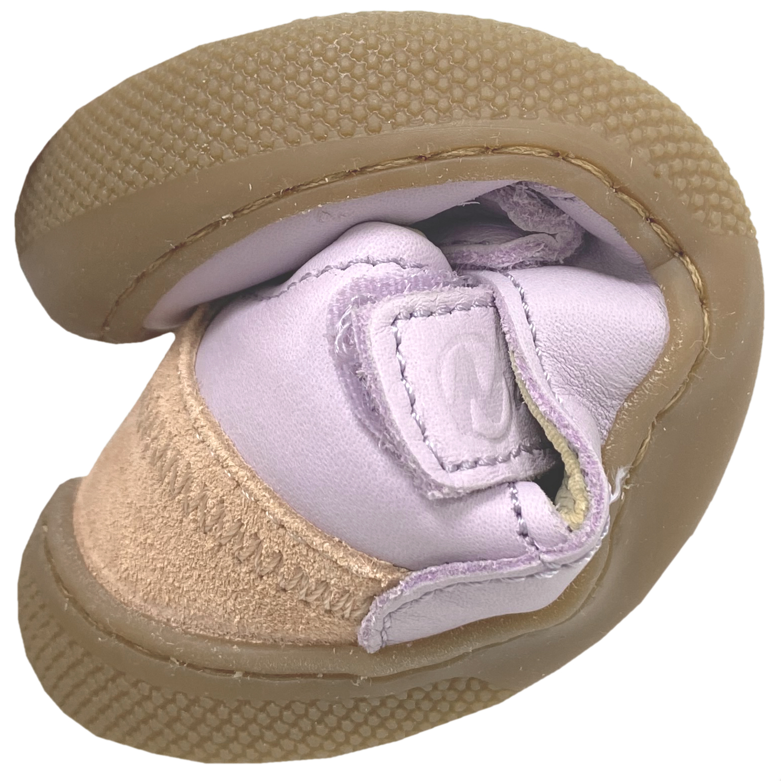 Halbsandale / Minimalschuhe aus Leder mit Doppelklett von NATURINO Barefoot "IRTYS" in Lilac- Soft Peach