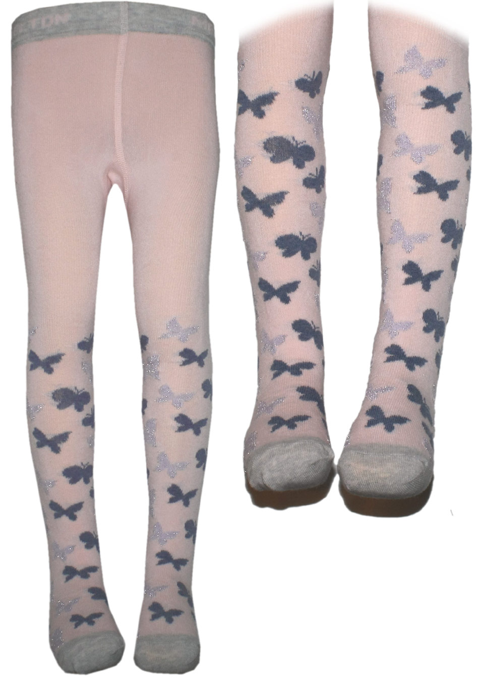 Strumpfhose in Rosé, Grau mit Flieder farbenden Schmetterlingen Glitzer von MELTON 910038-502