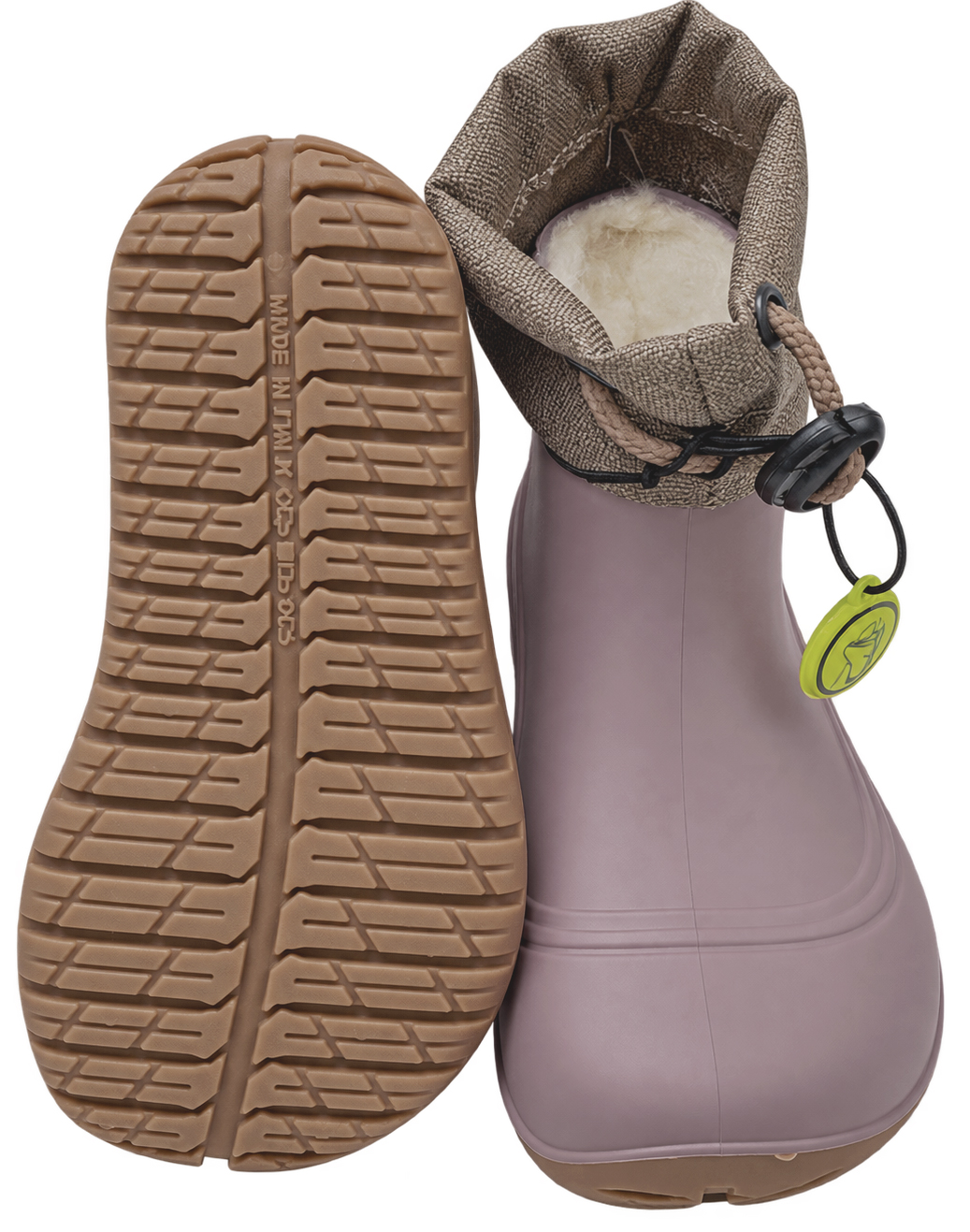 Ultra leichter Barfuß Gummistiefel Winterfutter, Kordelstopper am Kragen von LURCHI Polar Barefoot in Rose
