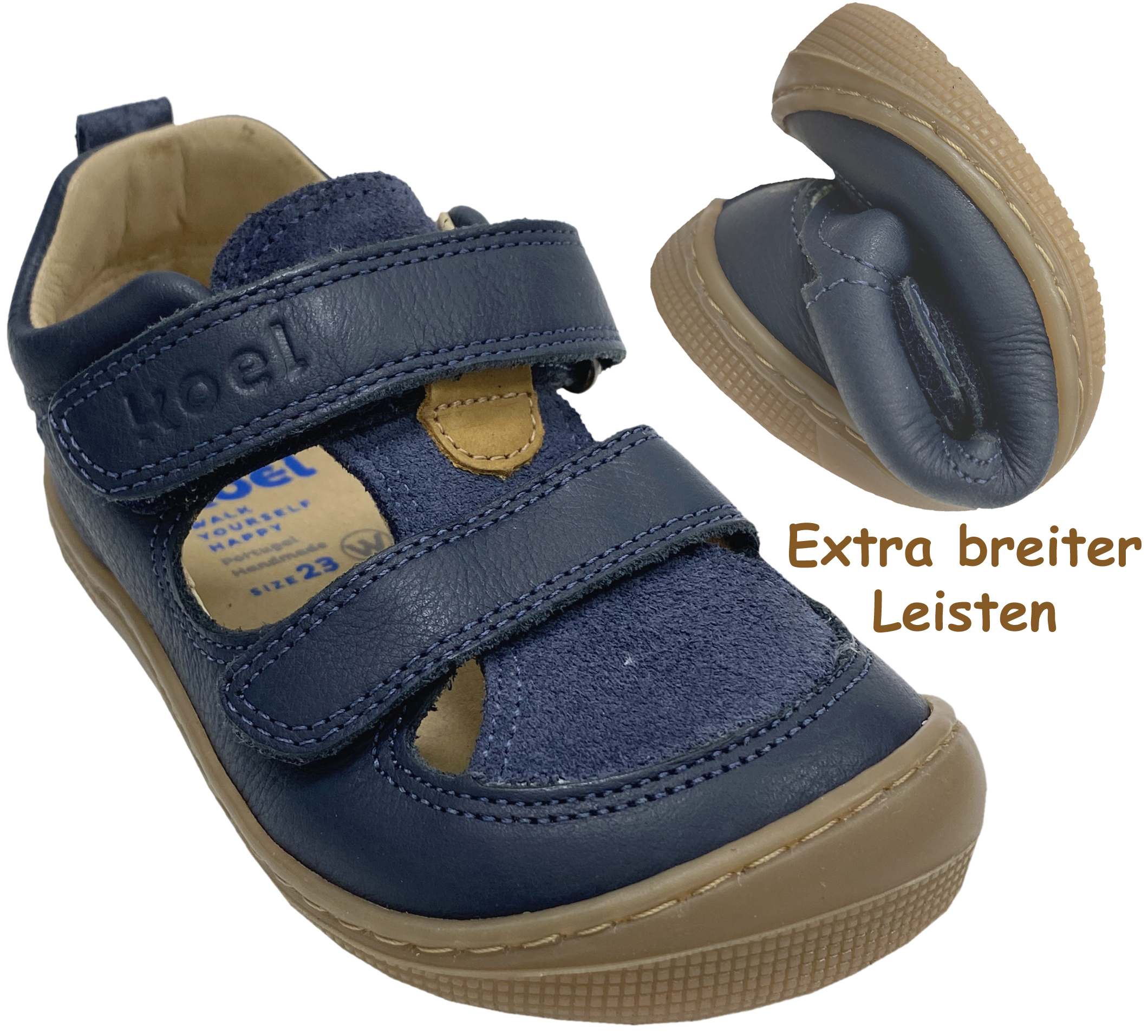 Extra Breite & Weite Barfußschuhe / Halbsandalen KATO aus Leder in Dark Blue von KOEL  07W004.101