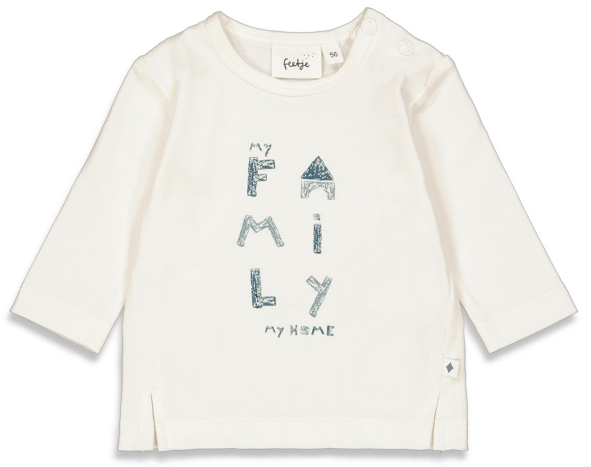 LA Shirt aus BIO BW Jersey in Offwhite mit Petrol / Grünem Frontprint FAMILY von FEETJE 2007