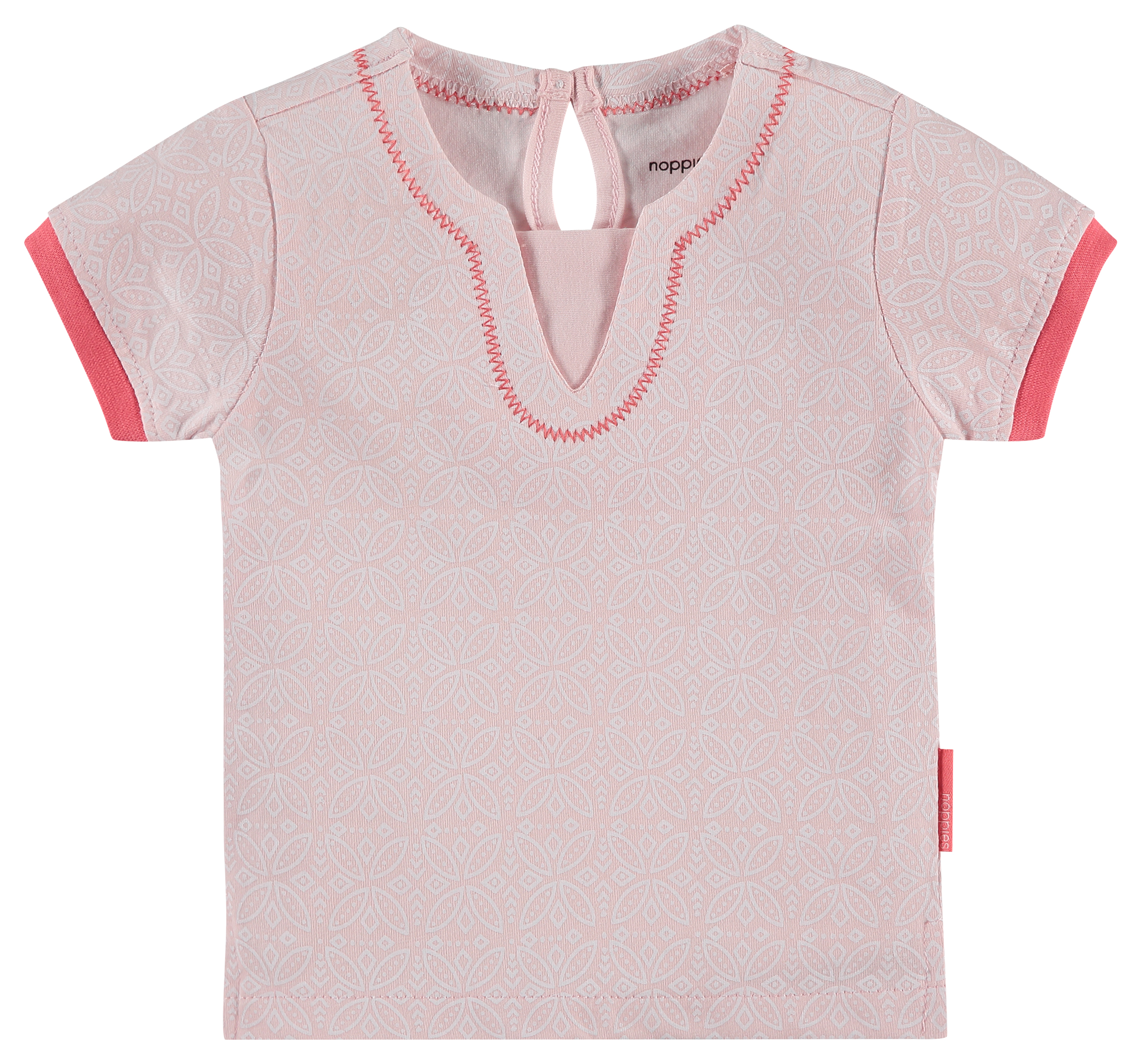 Tunika Shirt / T-Shirt in zartem Rosa Kurzarm mit hellen Ornamenten von NOPPIES  84375