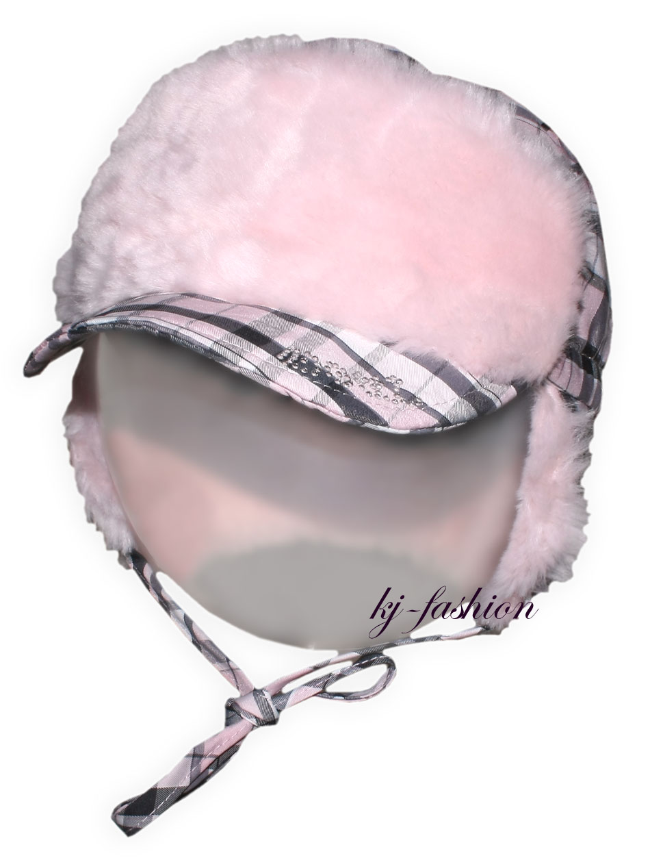 Schick elegante WIntermütze im Pilotenstil von DÖLL in Rosa / Grau / Weiß kariert 132725561 fb40