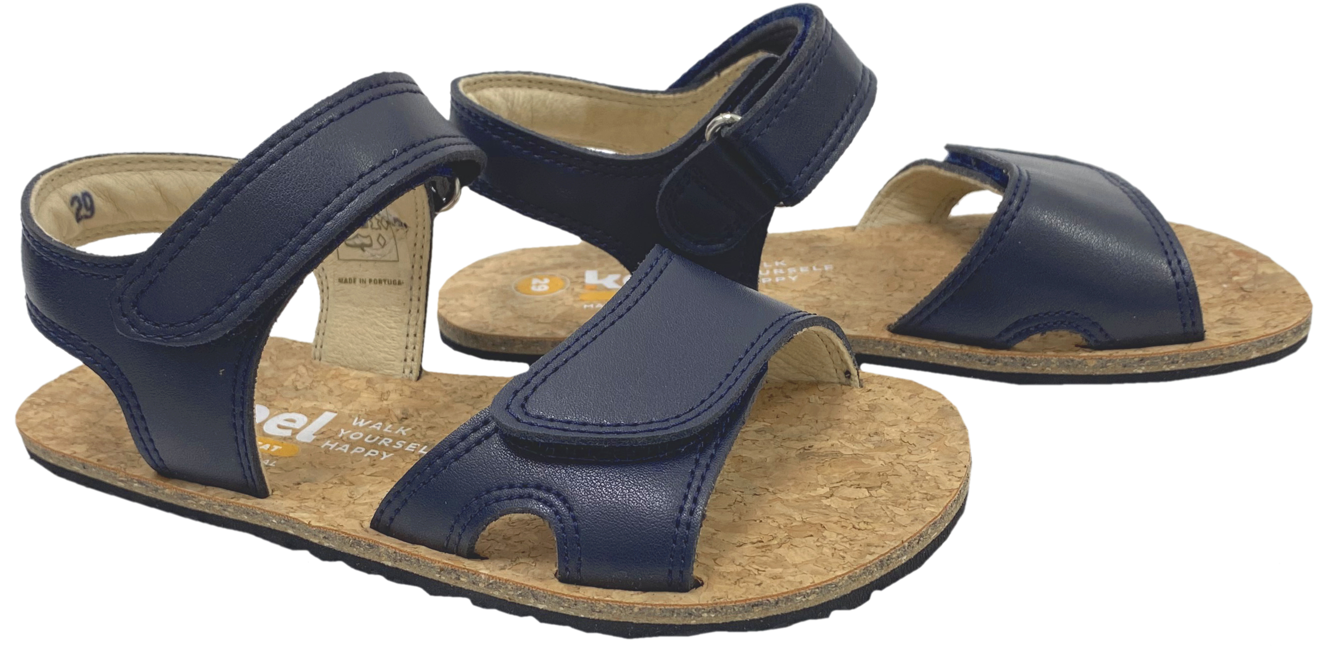 Sandale mit Minimalsohle, Korkbezug und Lederriemchen in Dark Blue von KOEL Barefoot *Ashley Napa*
